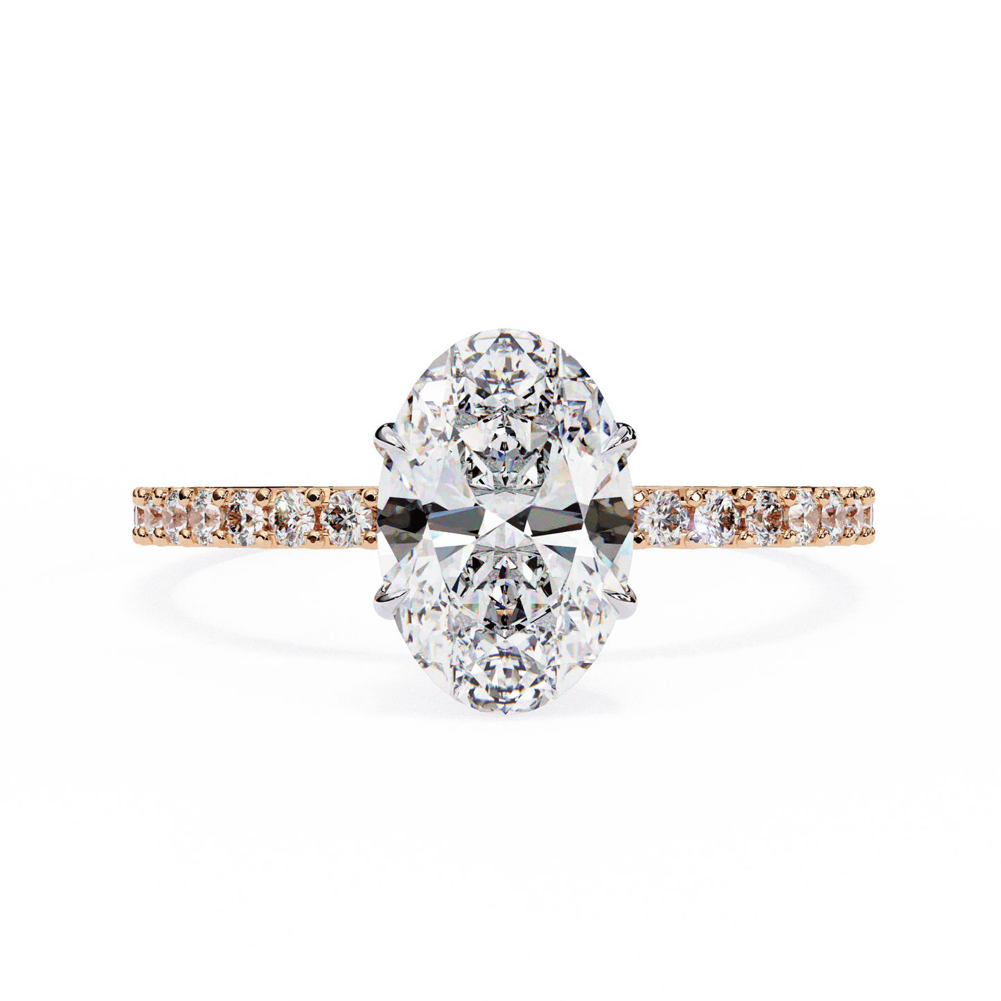 1.36 carat oval cut hidden halo diamond engagement ring with round side stones โ elegant bridal ring