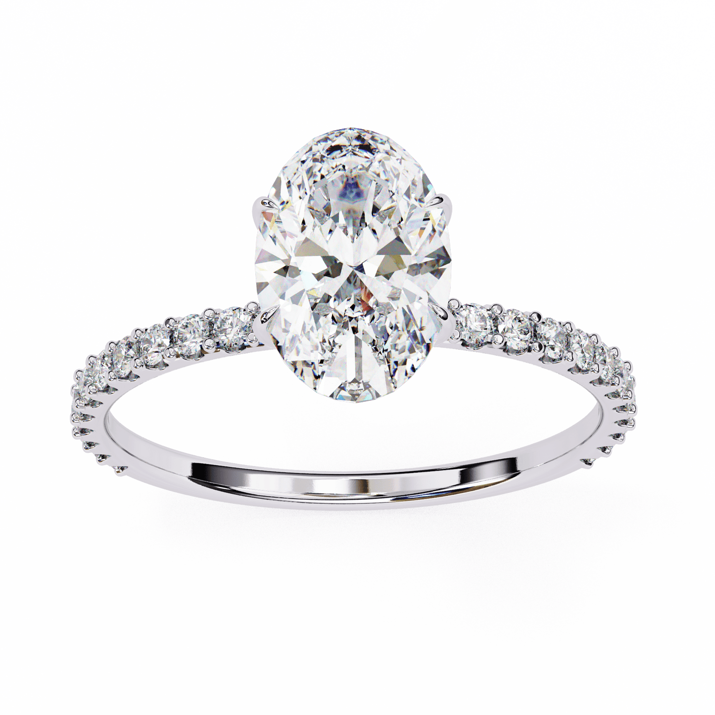 1.36 carat oval cut hidden halo diamond engagement ring with round side stones โ elegant bridal ring
