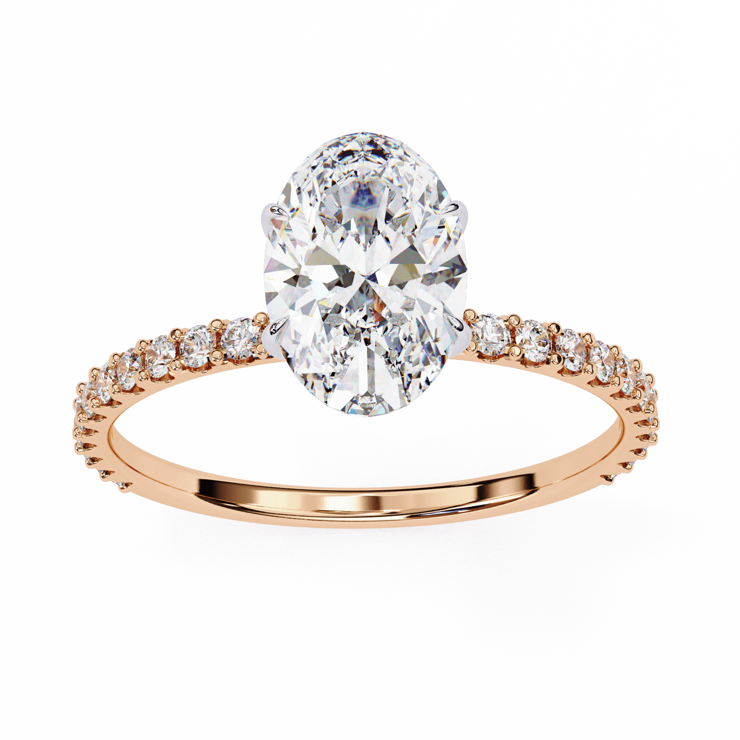 1.36 carat oval cut hidden halo diamond engagement ring with round side stones โ elegant bridal ring