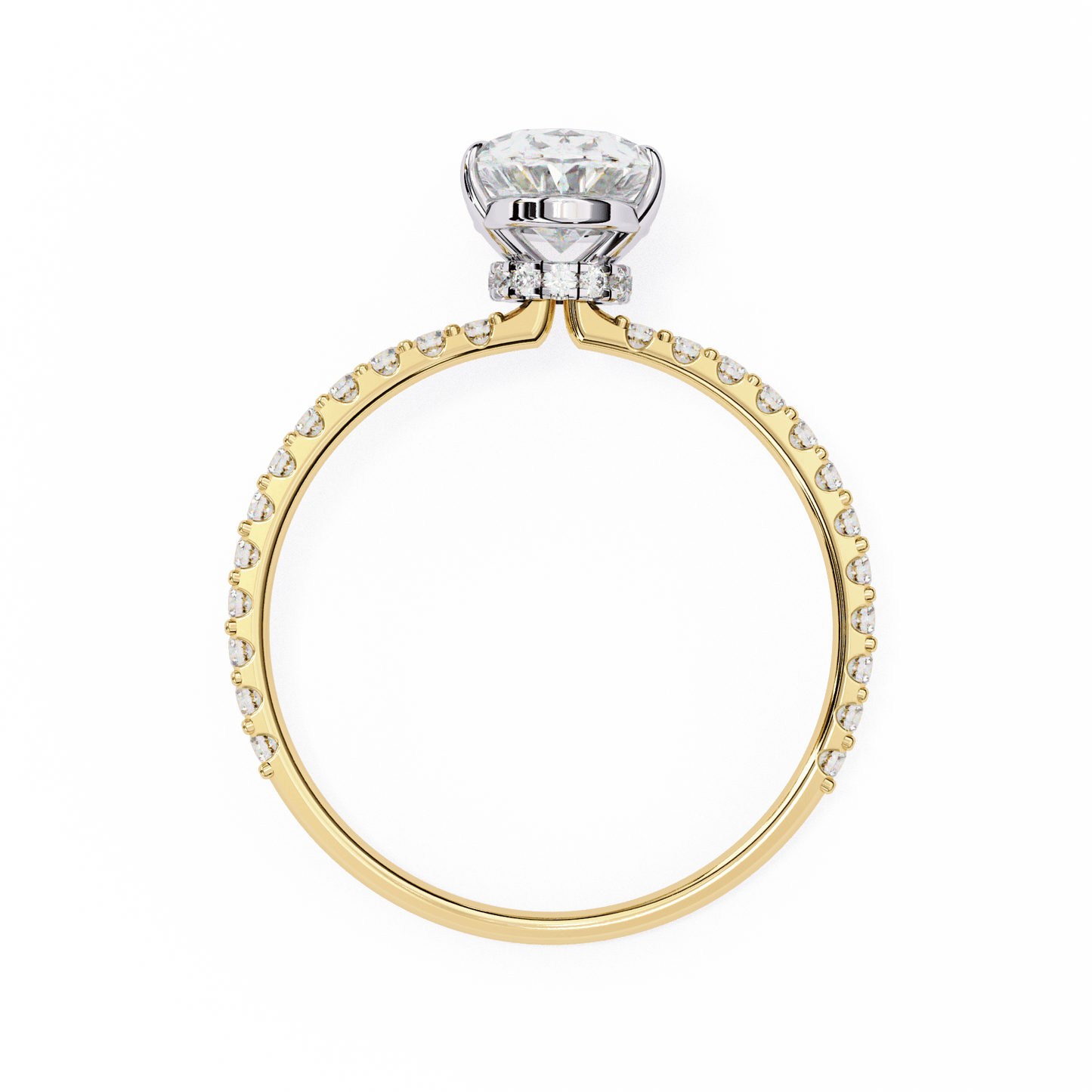 1.36 carat oval cut hidden halo diamond engagement ring with round side stones โ elegant bridal ring