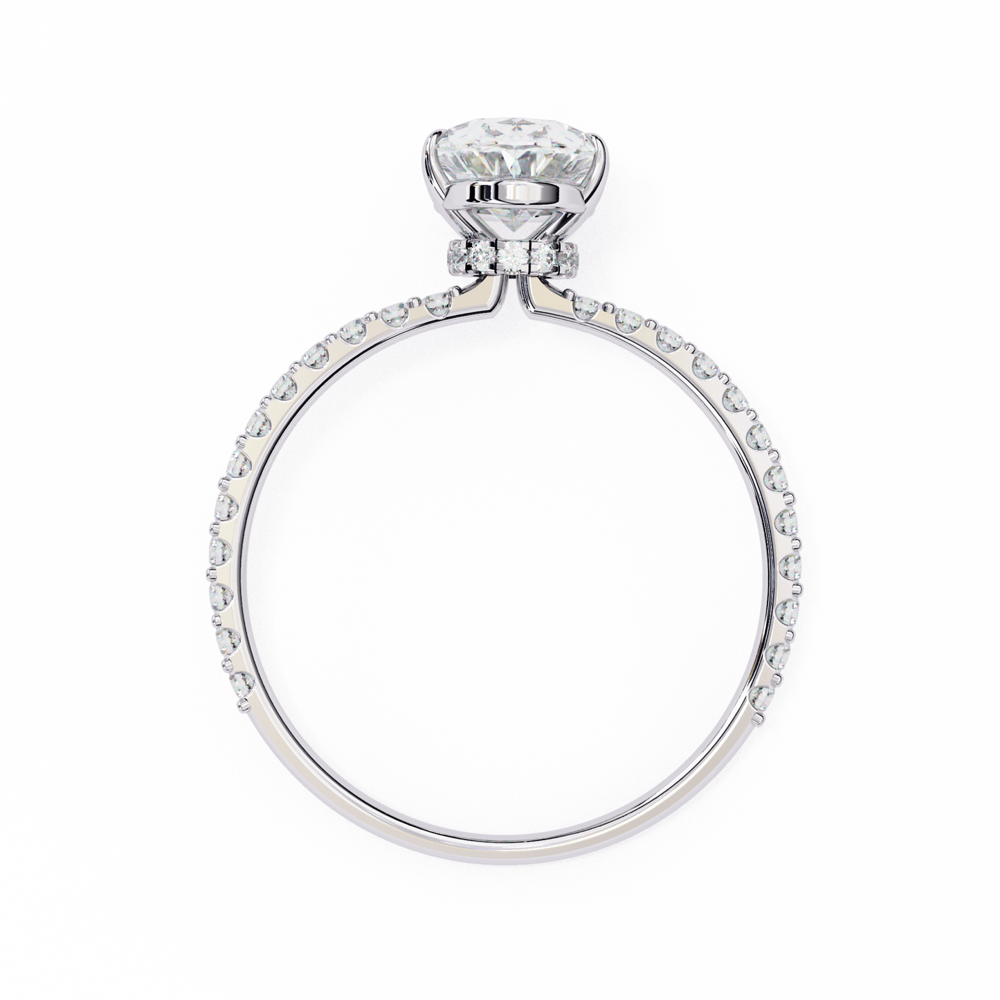 1.36 carat oval cut hidden halo diamond engagement ring with round side stones โ elegant bridal ring