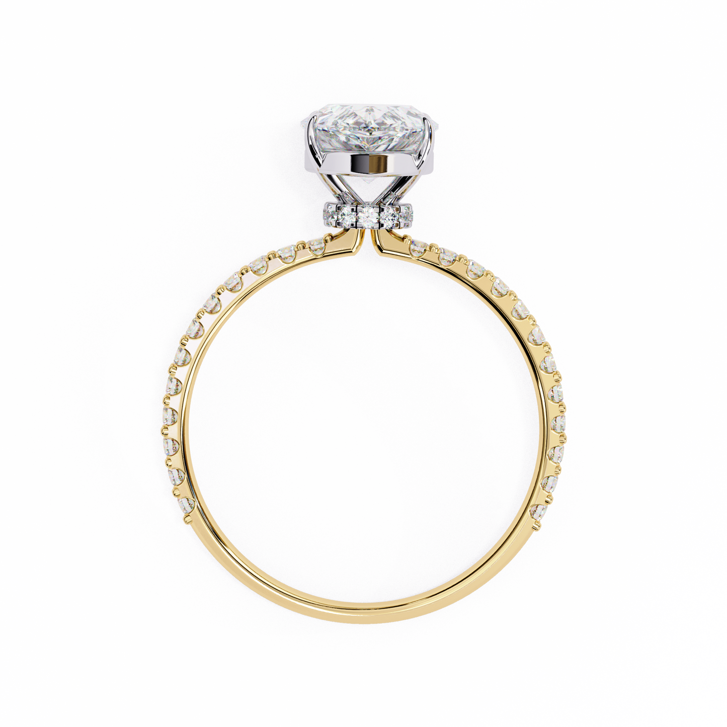 1.36 carat pear cut hidden halo diamond engagement ring with round side stones โ elegant bridal ring