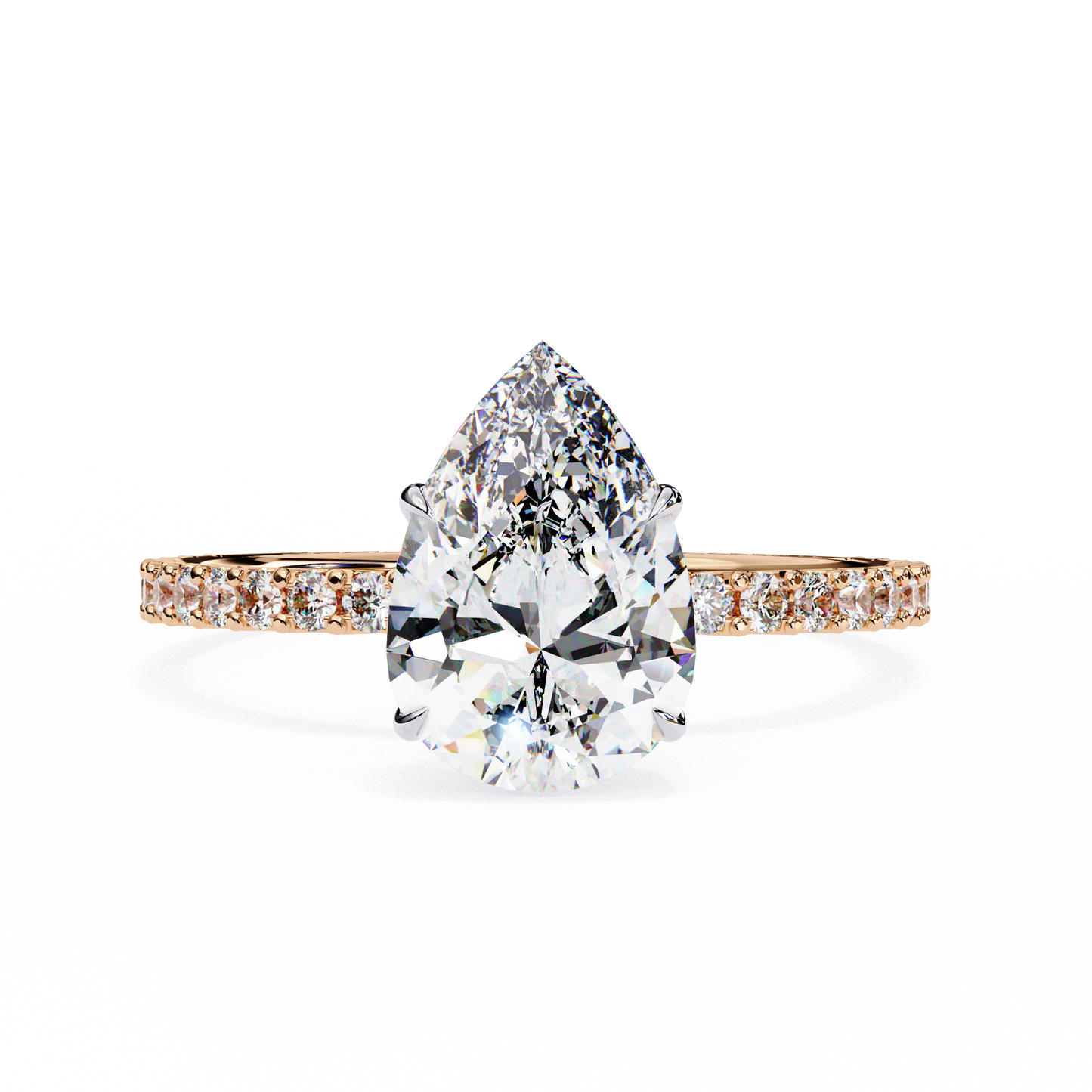 1.36 carat pear cut hidden halo diamond engagement ring with round side stones โ elegant bridal ring