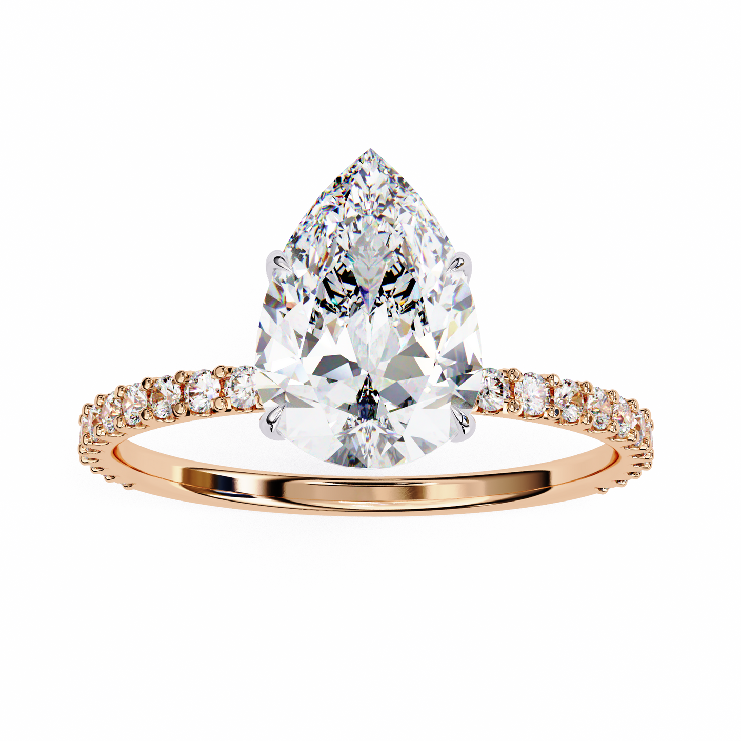 1.36 carat pear cut hidden halo diamond engagement ring with round side stones โ elegant bridal ring