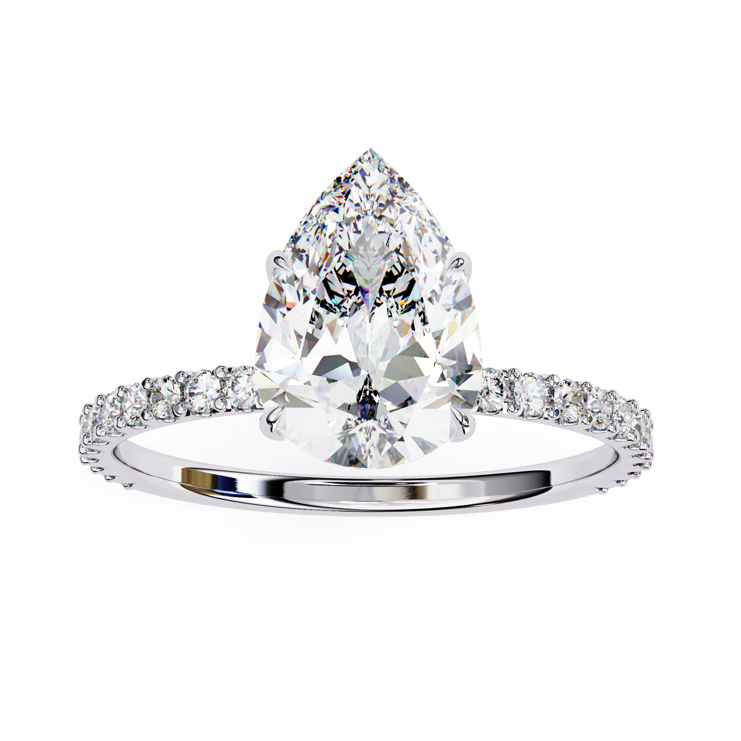 1.36 carat pear cut hidden halo diamond engagement ring with round side stones โ elegant bridal ring
