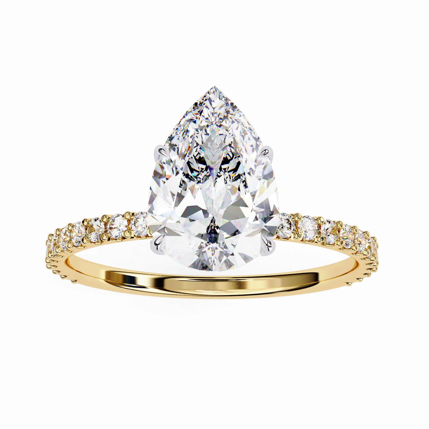 1.36 carat pear cut hidden halo diamond engagement ring with round side stones โ elegant bridal ring