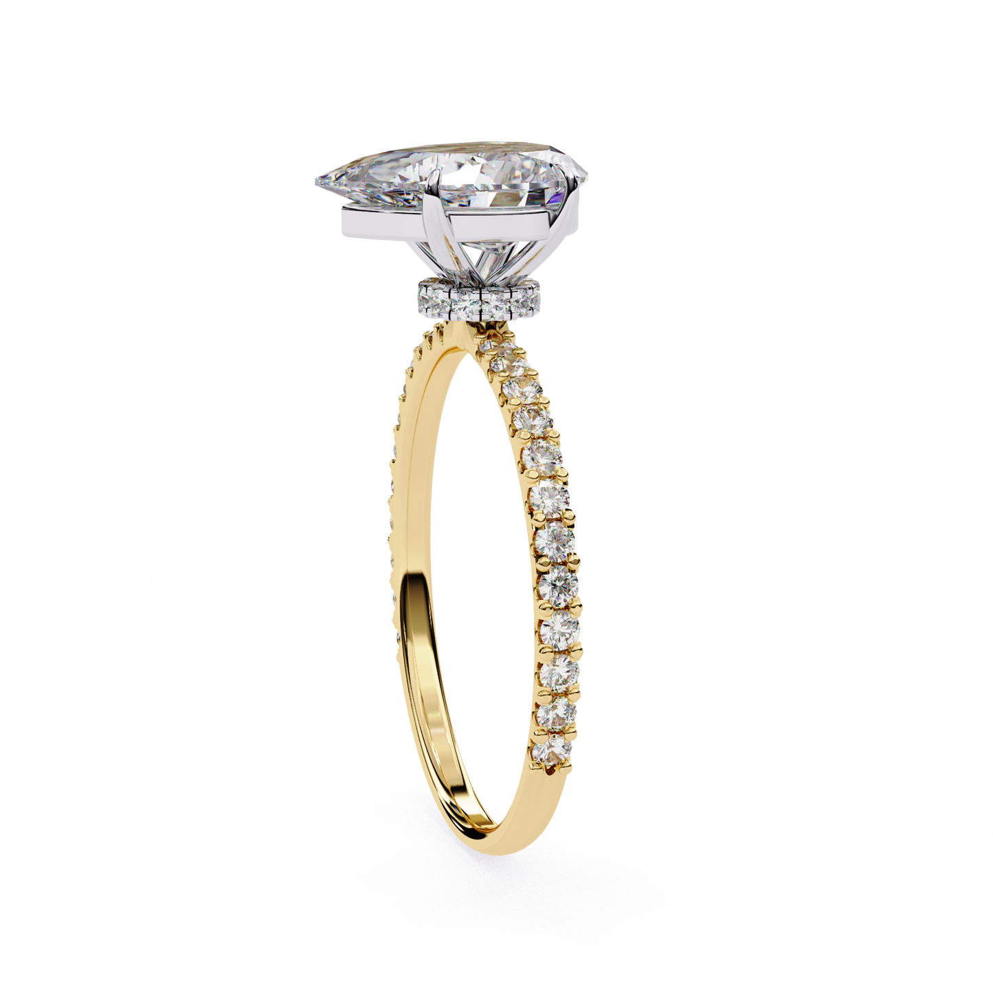 1.36 carat pear cut hidden halo diamond engagement ring with round side stones โ elegant bridal ring