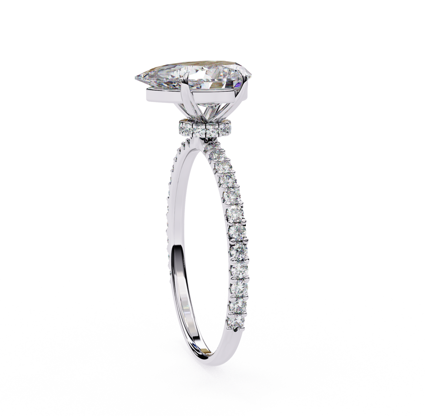 1.36 carat pear cut hidden halo diamond engagement ring with round side stones โ elegant bridal ring
