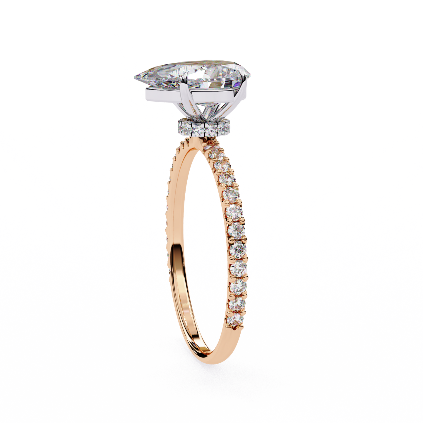 1.36 carat pear cut hidden halo diamond engagement ring with round side stones โ elegant bridal ring