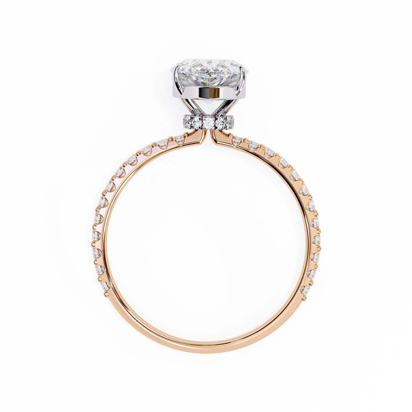 1.36 carat pear cut hidden halo diamond engagement ring with round side stones โ elegant bridal ring