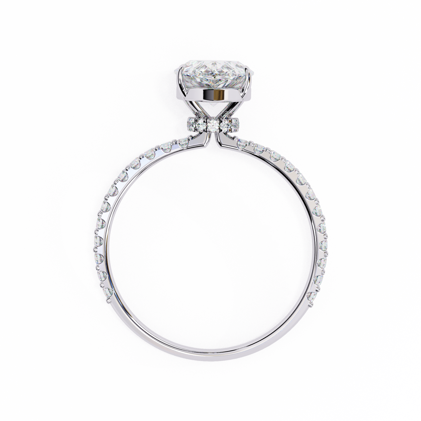 1.36 carat pear cut hidden halo diamond engagement ring with round side stones โ elegant bridal ring