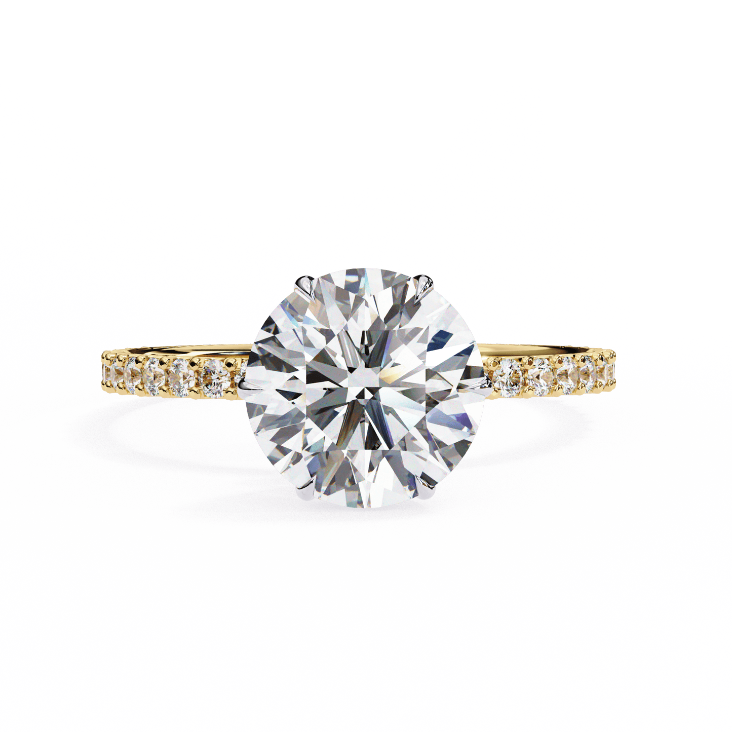 1.36 carat round cut hidden halo diamond engagement ring with round side stones โ elegant bridal ring
