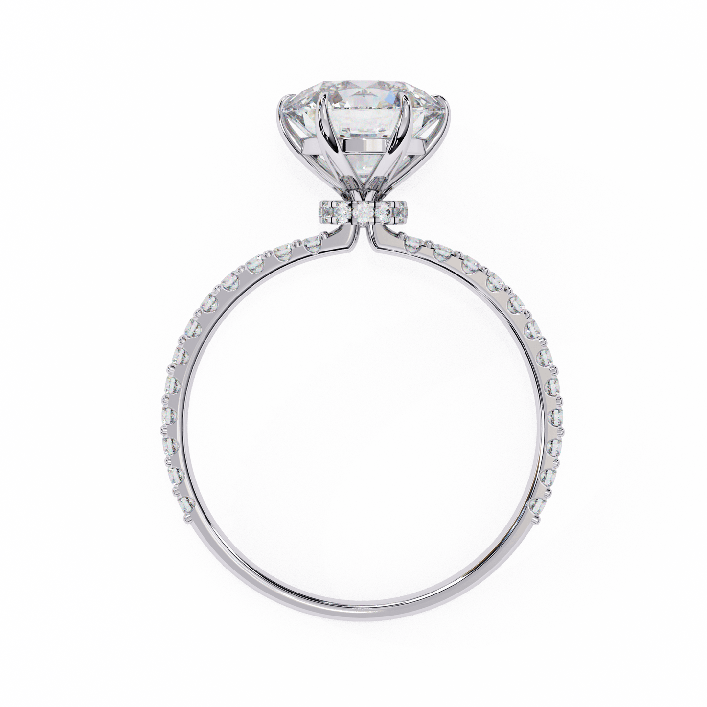 1.36 carat round cut hidden halo diamond engagement ring with round side stones โ elegant bridal ring