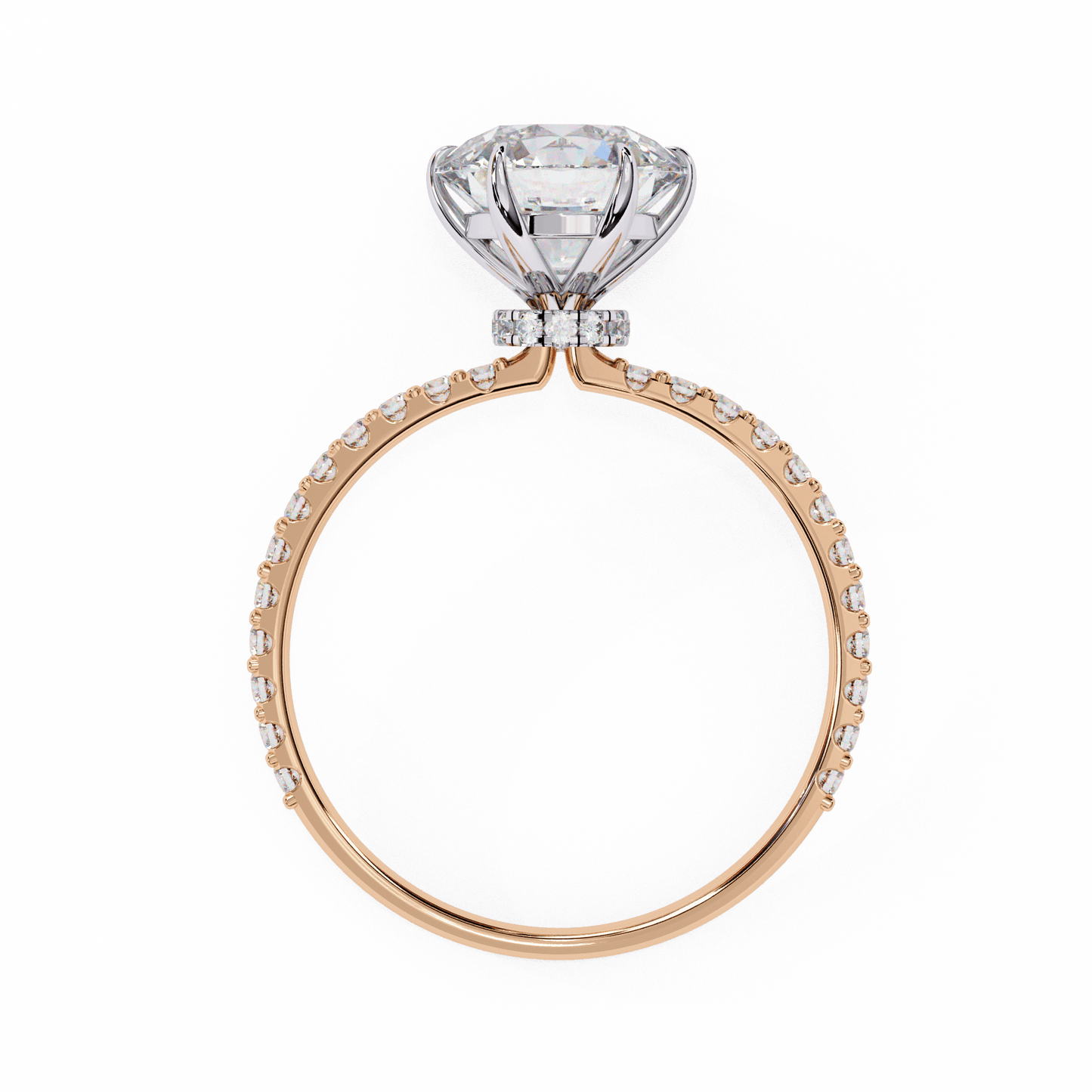 1.36 carat round cut hidden halo diamond engagement ring with round side stones โ elegant bridal ring