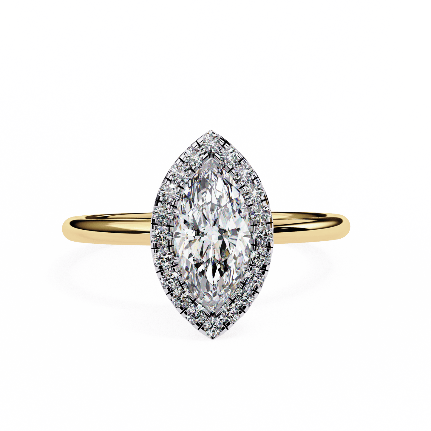 1.20 carat marquise cut halo diamond engagement ring with round side stones โ elegant bridal jewelry
