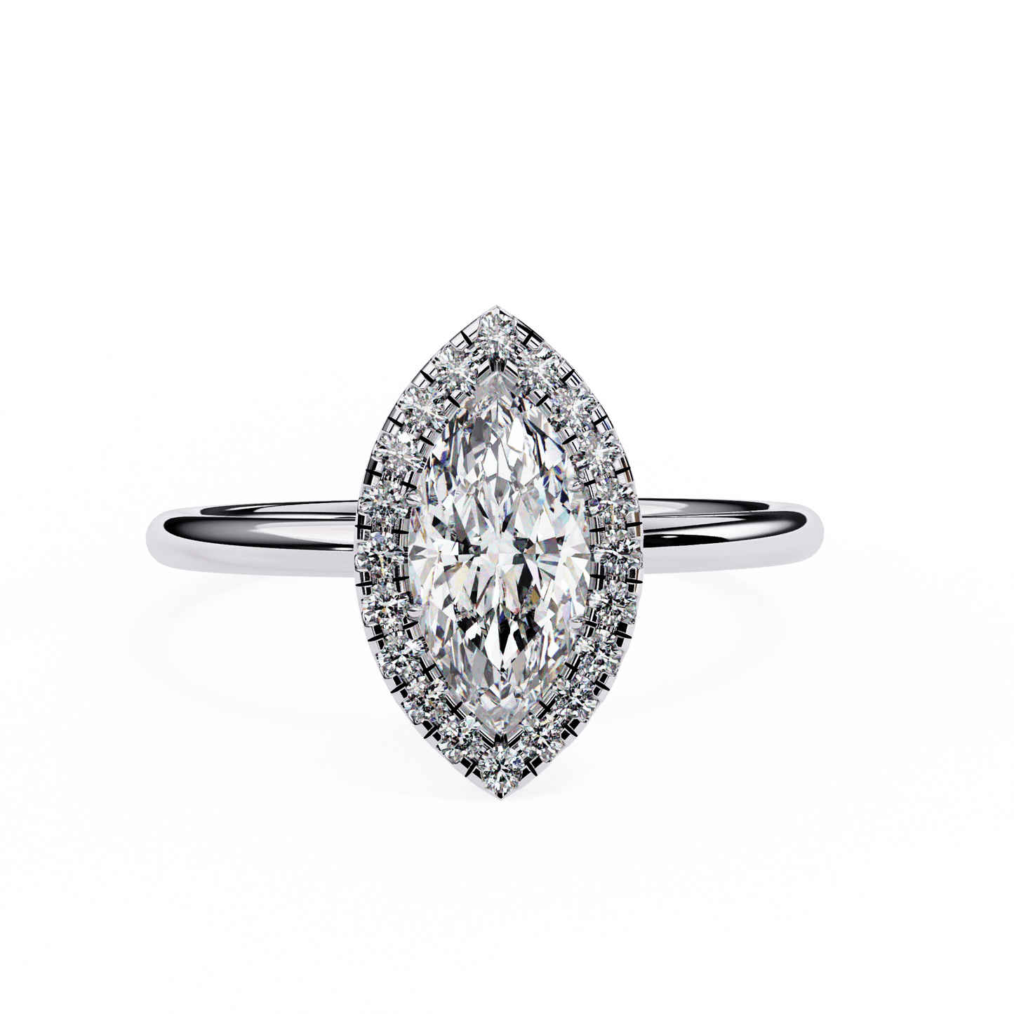 1.20 carat marquise cut halo diamond engagement ring with round side stones โ elegant bridal jewelry