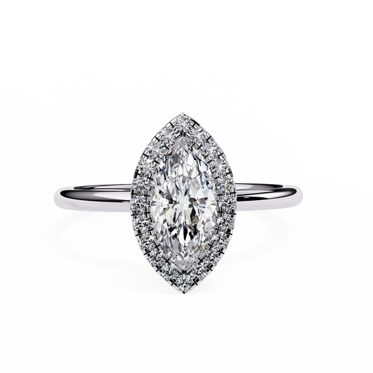 1.20 Carat Marquise Cut Halo Diamond Engagement Ring with Round Side Stones – Elegant Bridal Jewelry