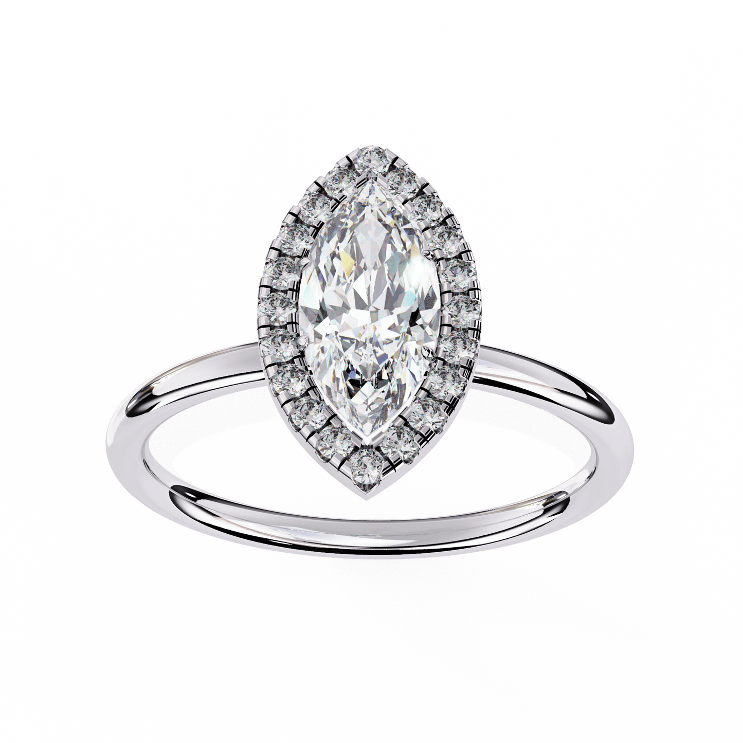 1.20 carat marquise cut halo diamond engagement ring with round side stones โ elegant bridal jewelry