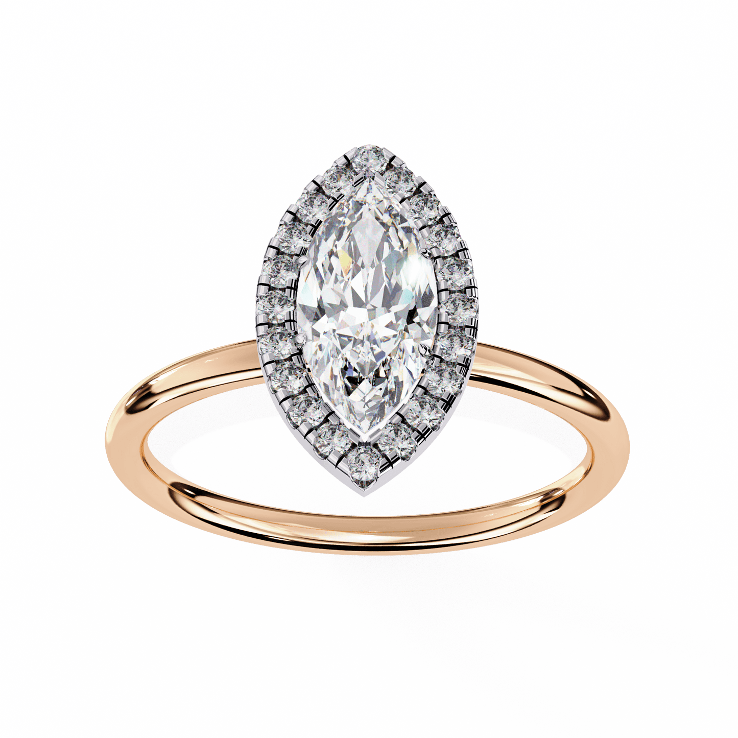1.20 carat marquise cut halo diamond engagement ring with round side stones โ elegant bridal jewelry