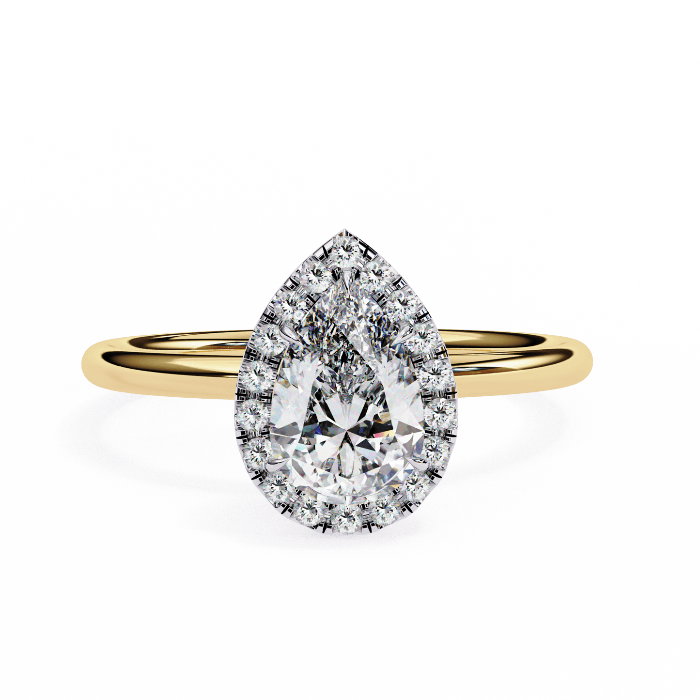 1.18 carat pear cut halo diamond engagement ring with round side stones – elegant bridal jewelry