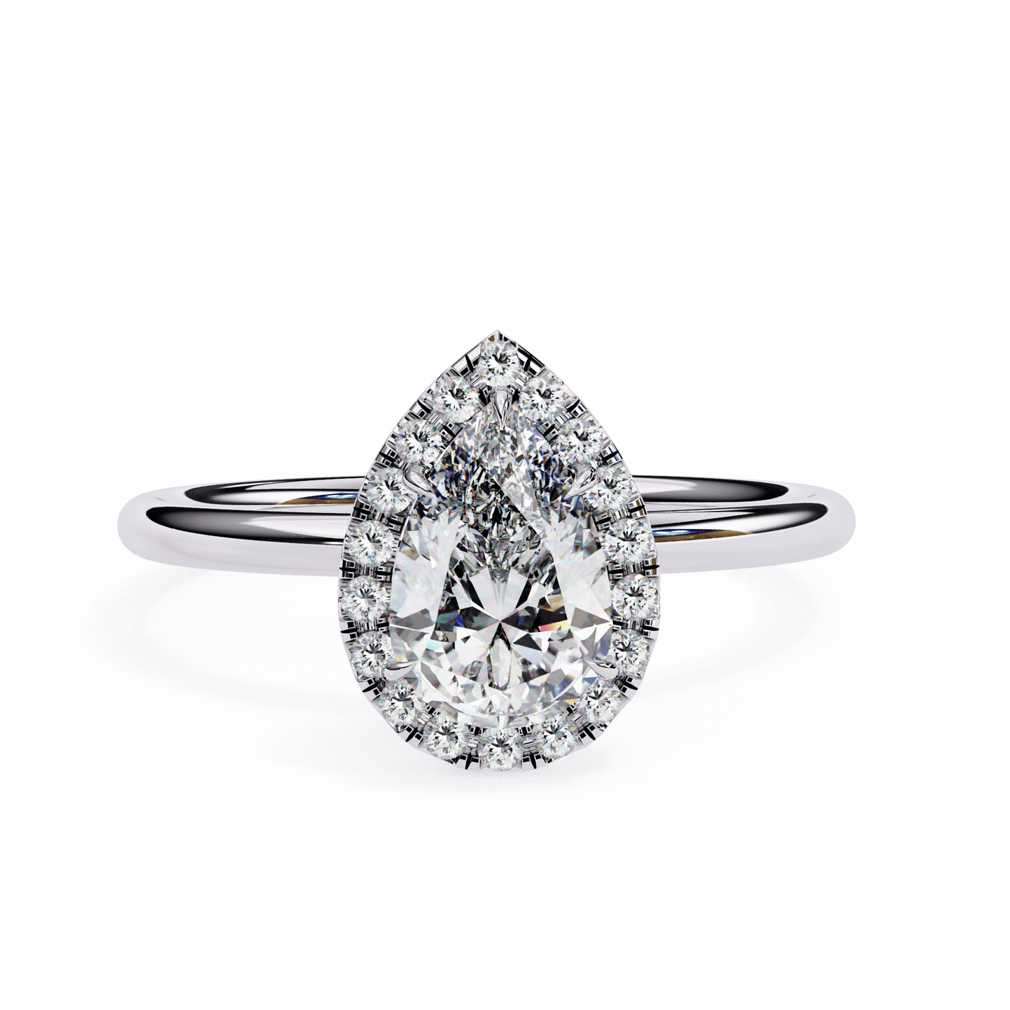 1.18 carat pear cut halo diamond engagement ring with round side stones – elegant bridal jewelry