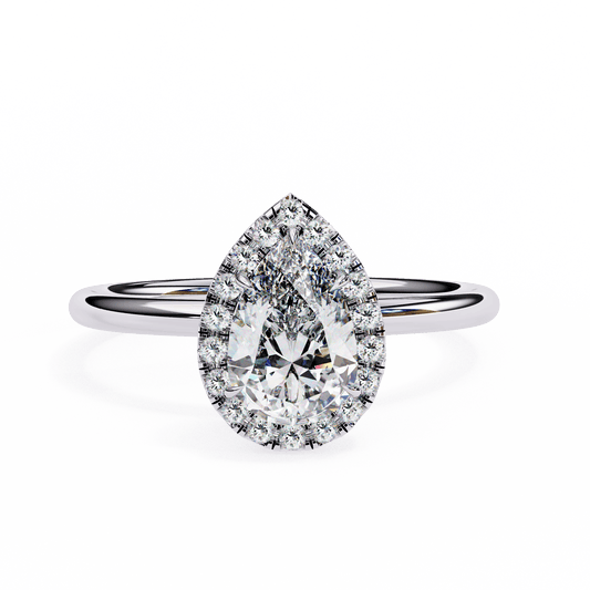 1.18 Carat Pear Cut Halo Diamond Engagement Ring with Round Side Stones – Elegant Bridal Jewelry