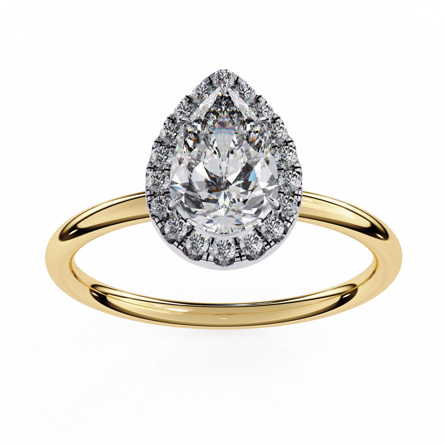 1.18 carat pear cut halo diamond engagement ring with round side stones – elegant bridal jewelry
