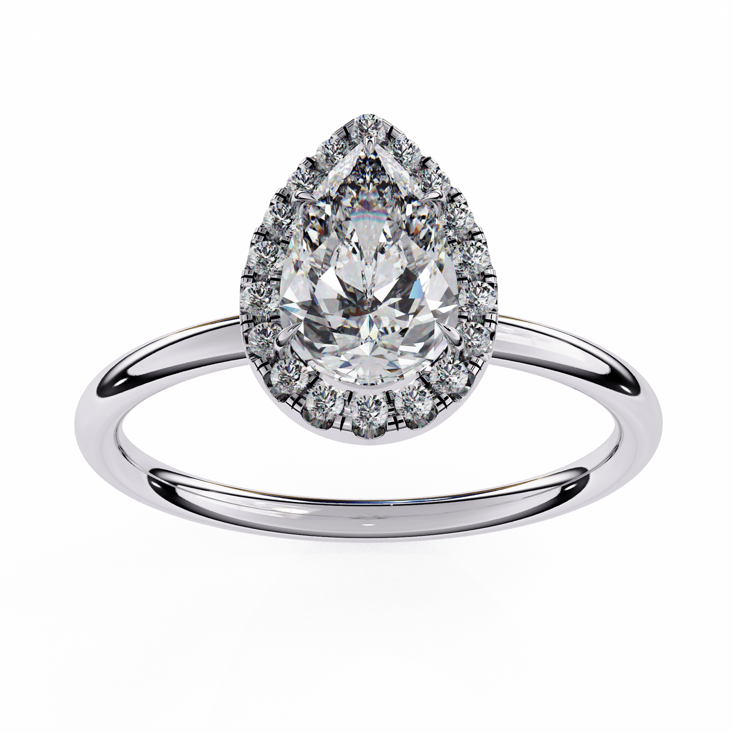 1.18 carat pear cut halo diamond engagement ring with round side stones – elegant bridal jewelry