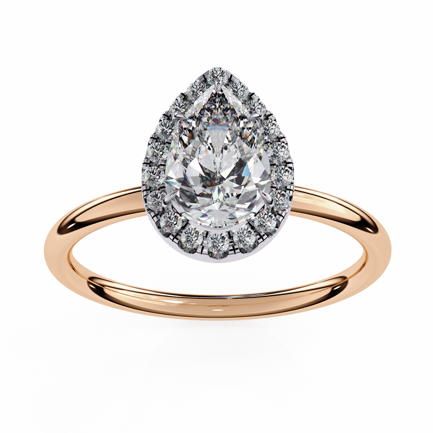 1.18 carat pear cut halo diamond engagement ring with round side stones – elegant bridal jewelry