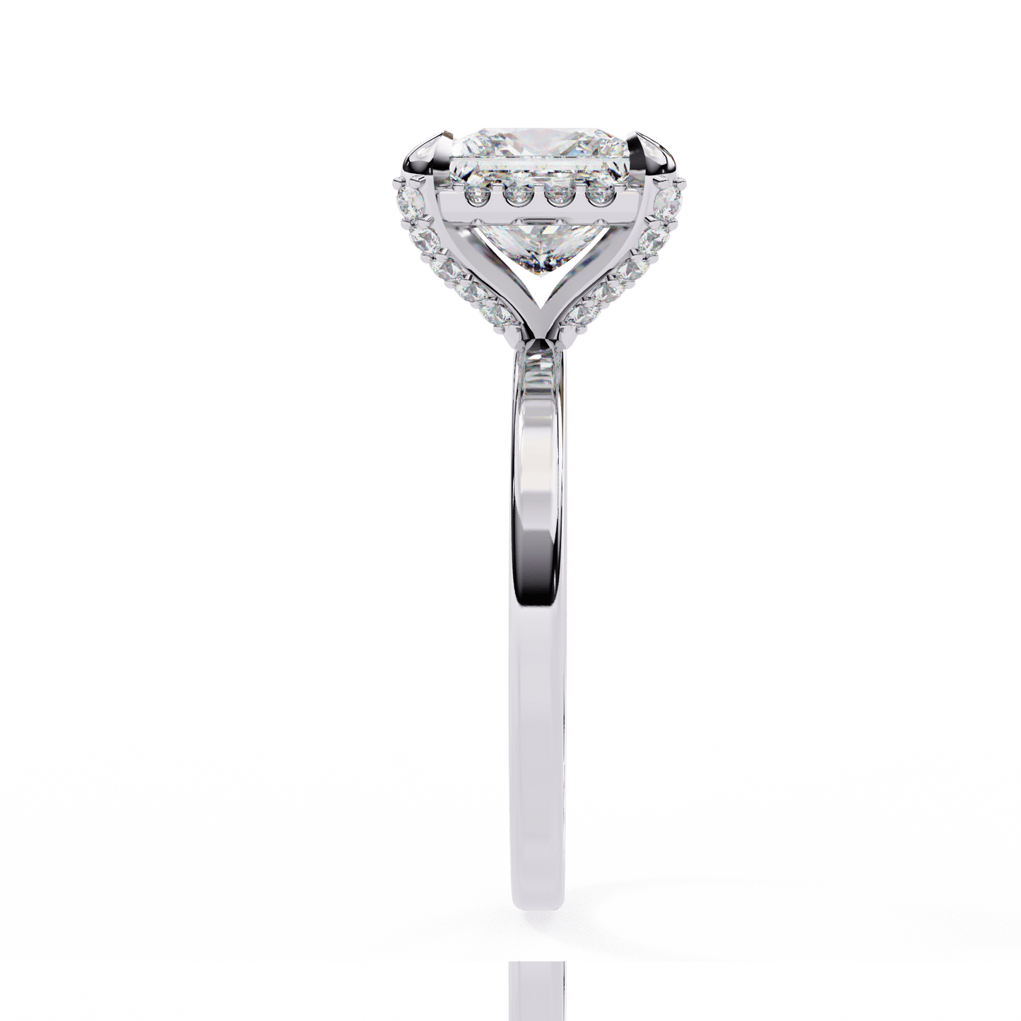 2.36 carat princess cut hidden halo engagement ring with round side stones – luxury diamond jewelry