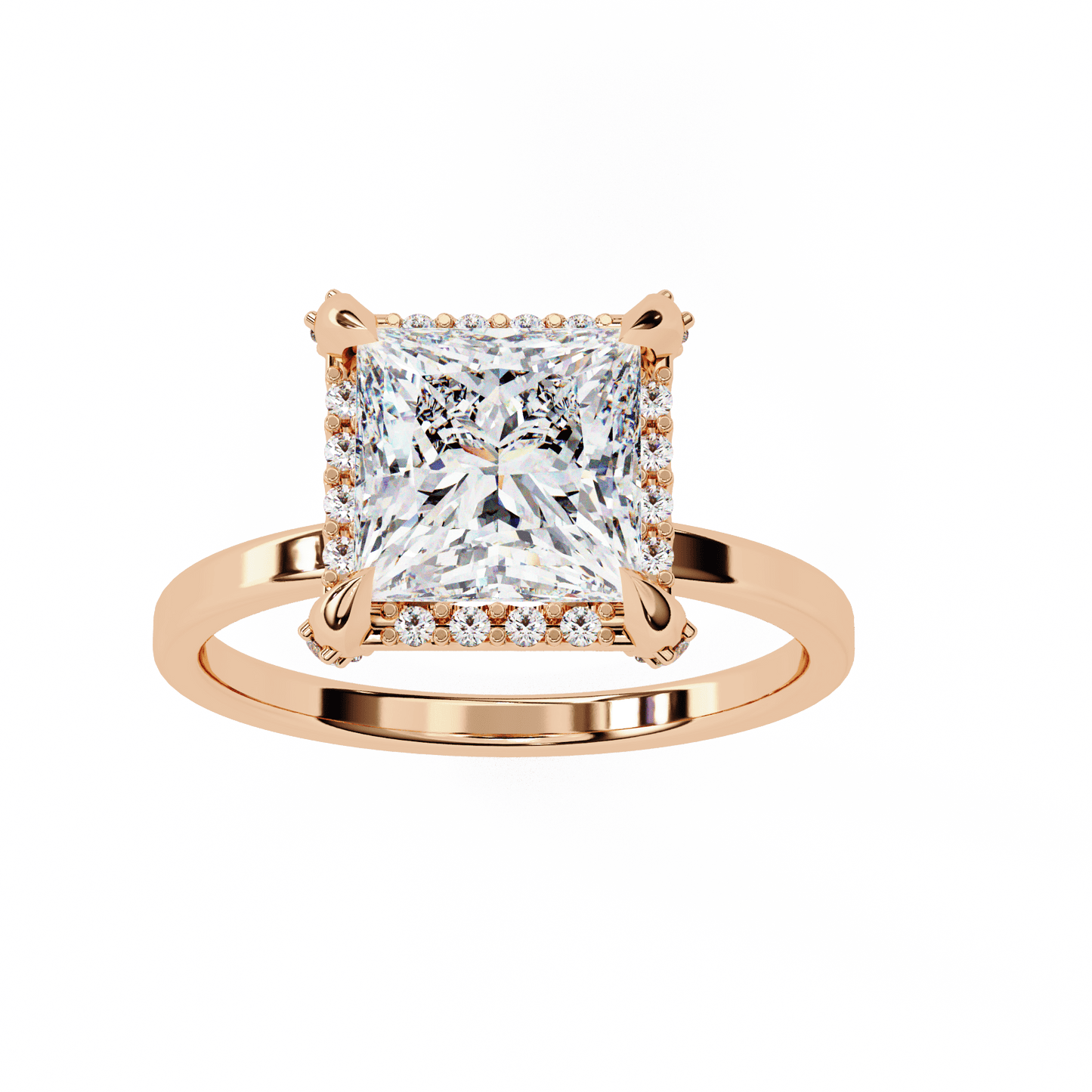 2.36 carat princess cut hidden halo engagement ring with round side stones – luxury diamond jewelry