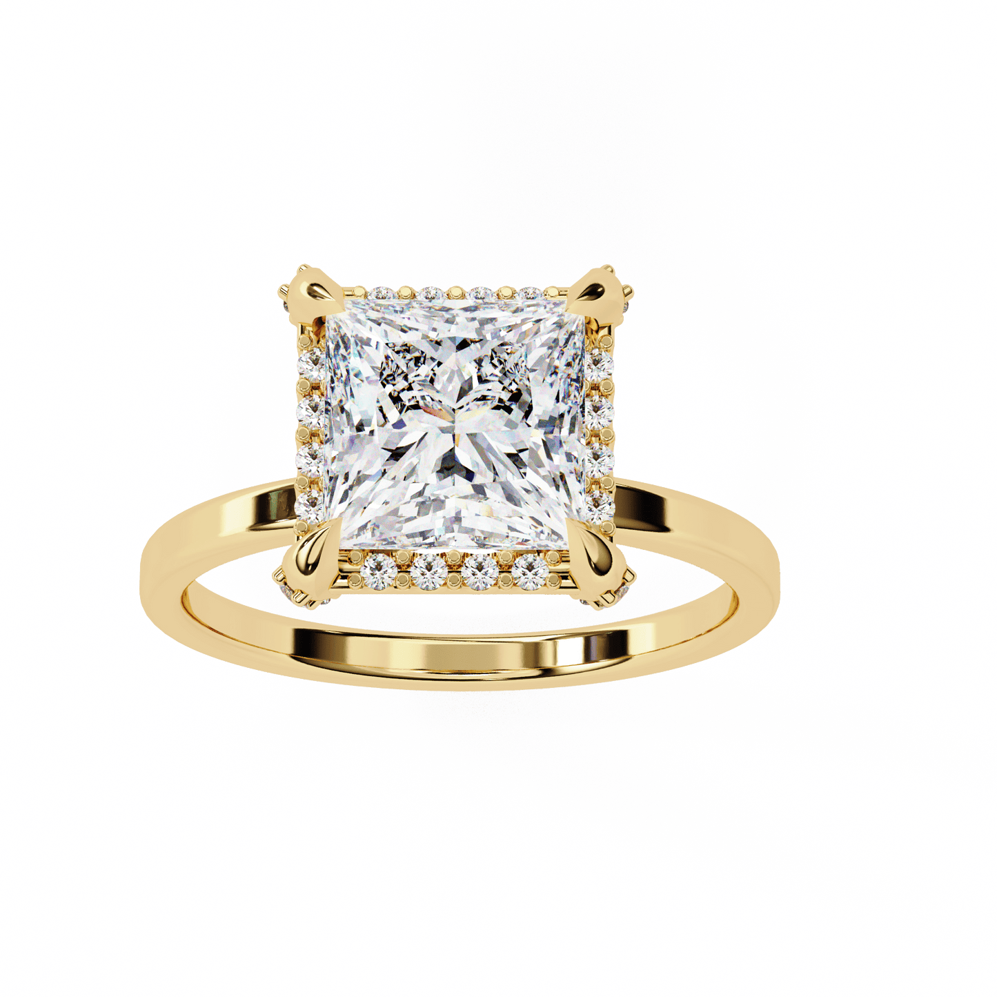 2.36 carat princess cut hidden halo engagement ring with round side stones – luxury diamond jewelry