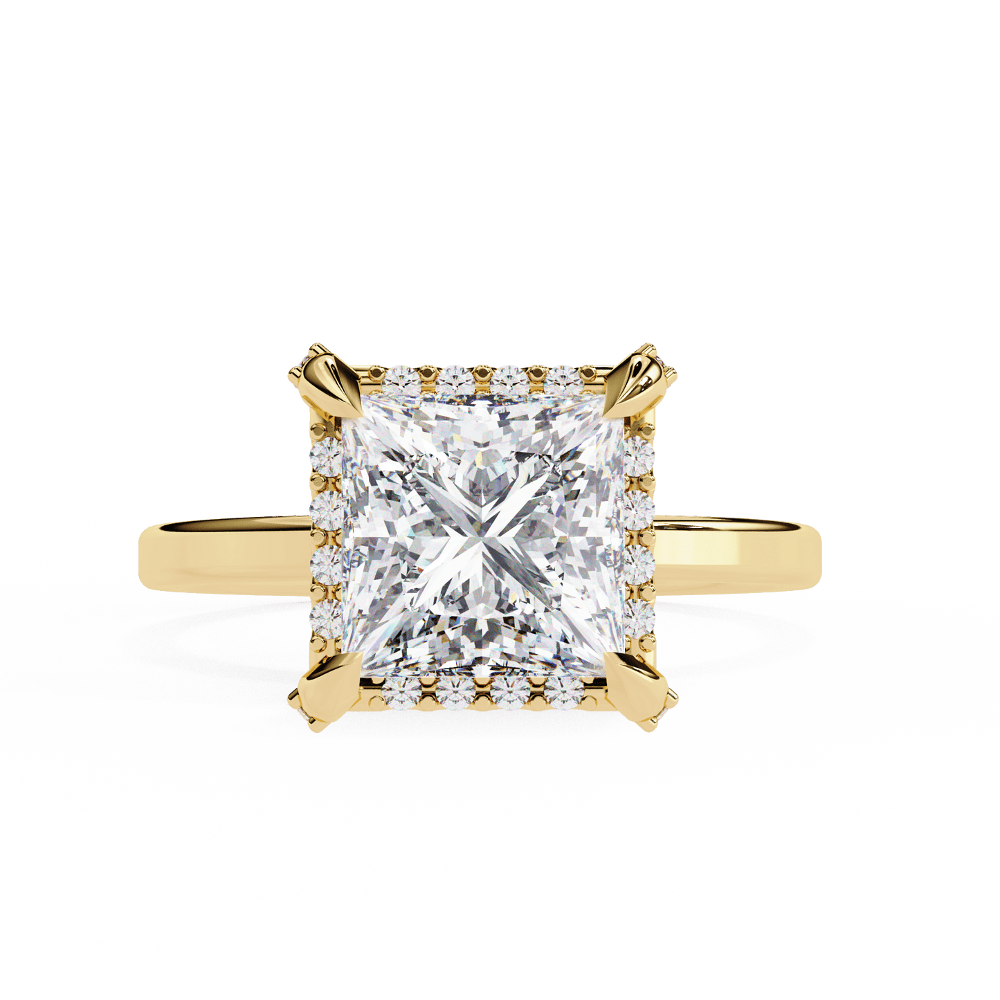 2.36 carat princess cut hidden halo engagement ring with round side stones – luxury diamond jewelry