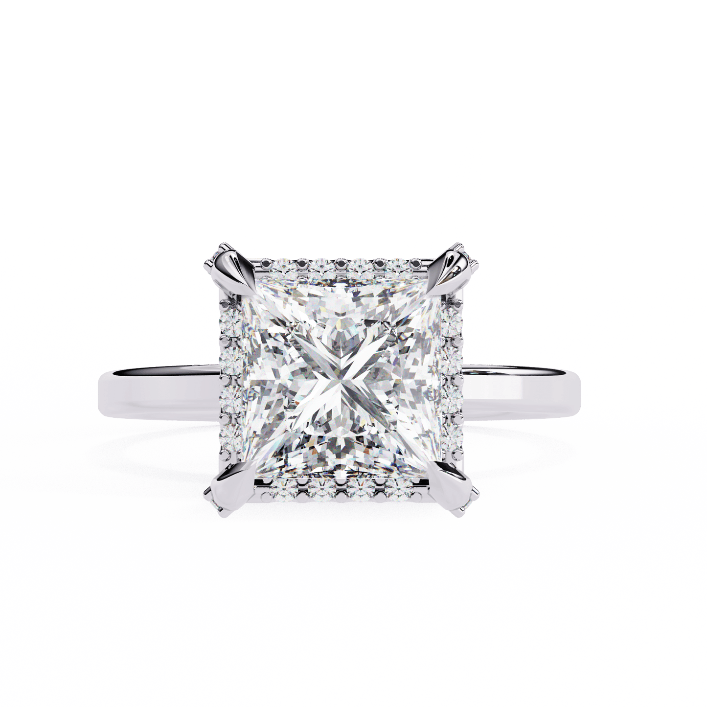 2.36 carat princess cut hidden halo engagement ring with round side stones – luxury diamond jewelry