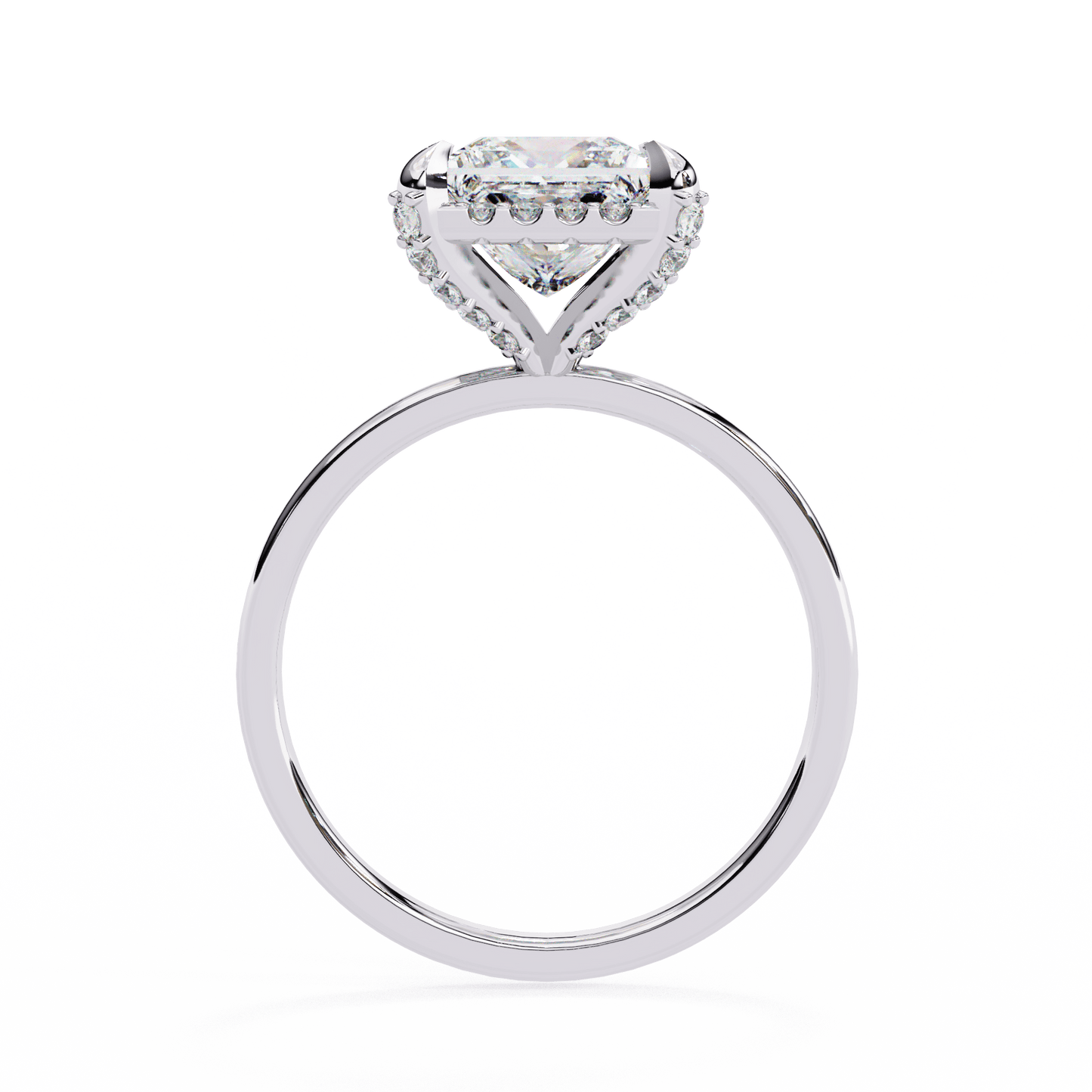 2.36 carat princess cut hidden halo engagement ring with round side stones – luxury diamond jewelry