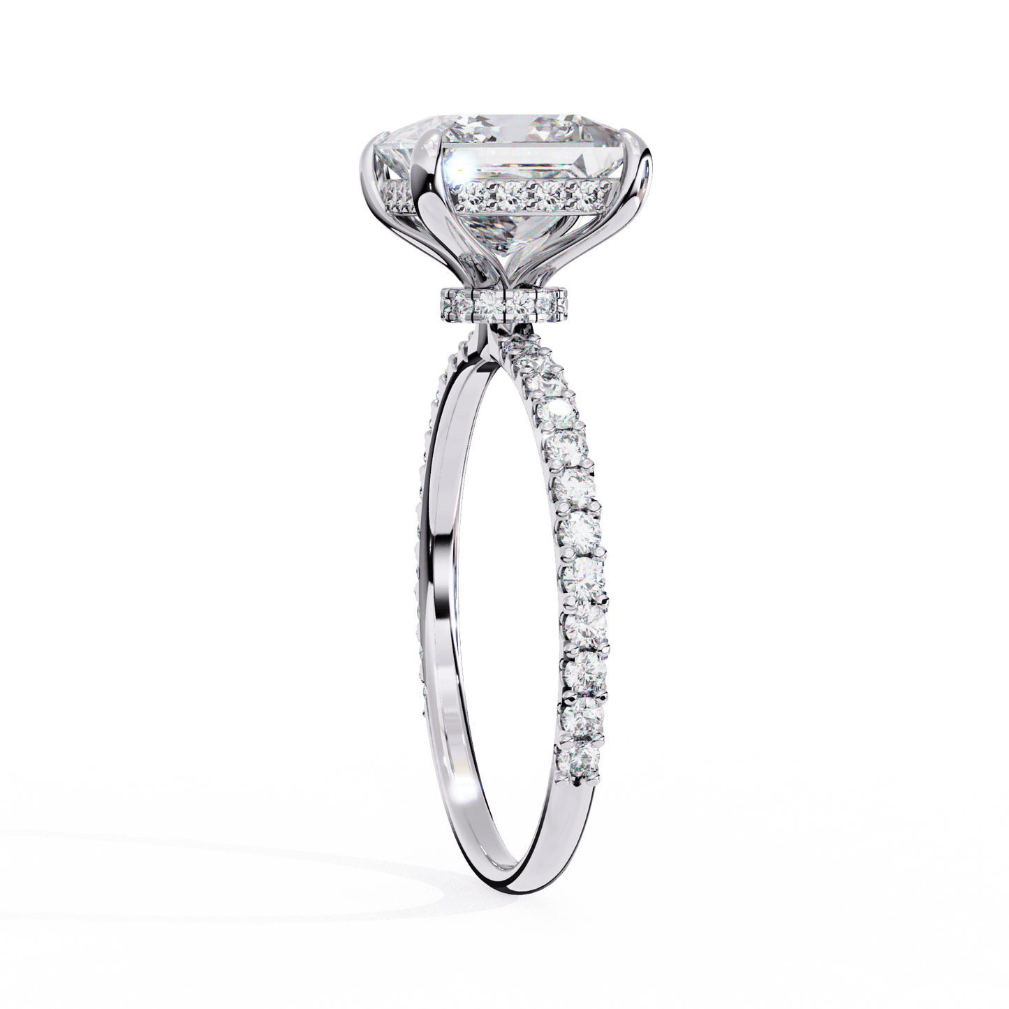 2.52 carat princess cut hidden halo diamond engagement ring with round side stones – elegant bridal ring
