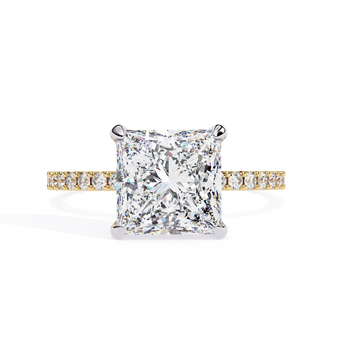 2.52 carat princess cut hidden halo diamond engagement ring with round side stones – elegant bridal ring