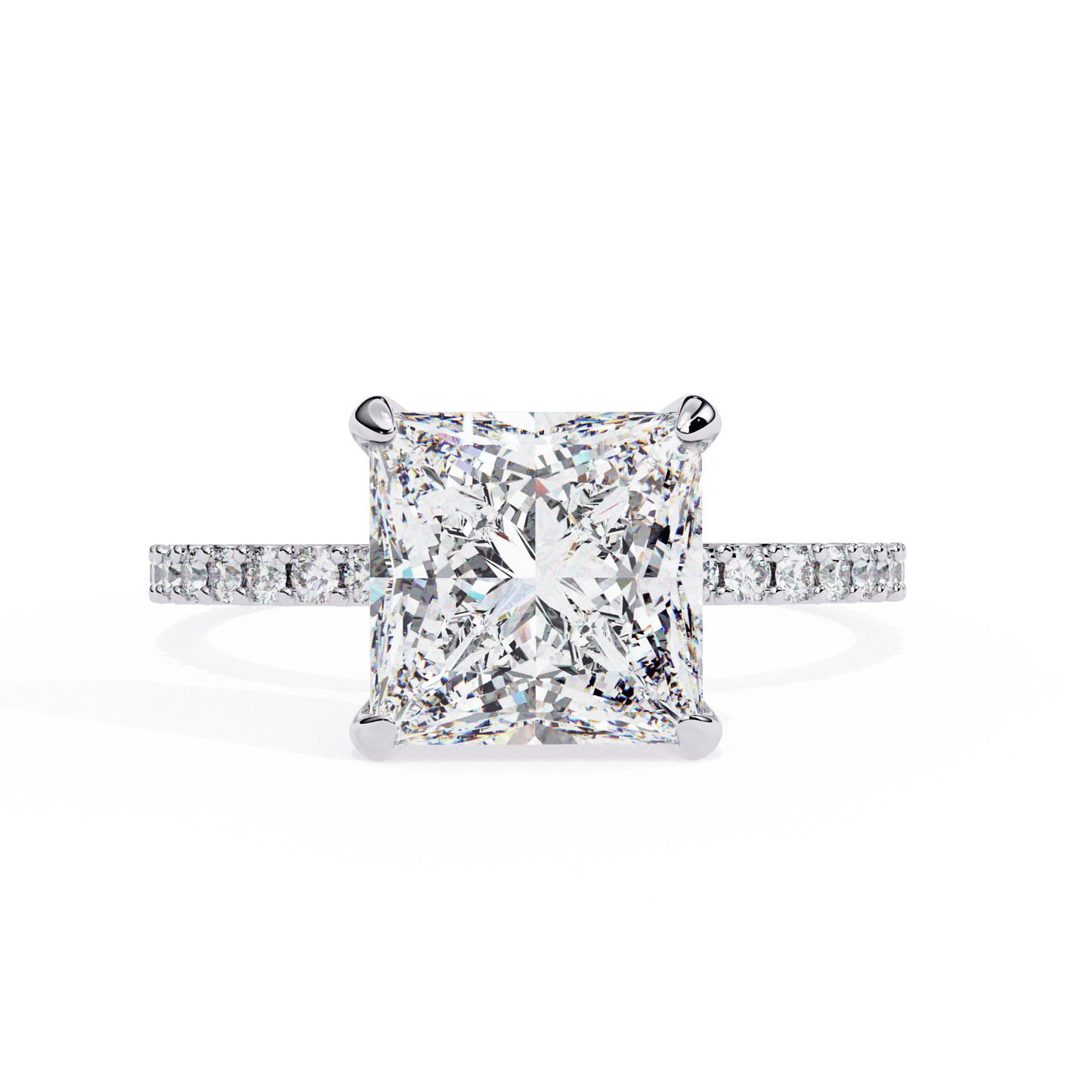 2.52 carat princess cut hidden halo diamond engagement ring with round side stones – elegant bridal ring