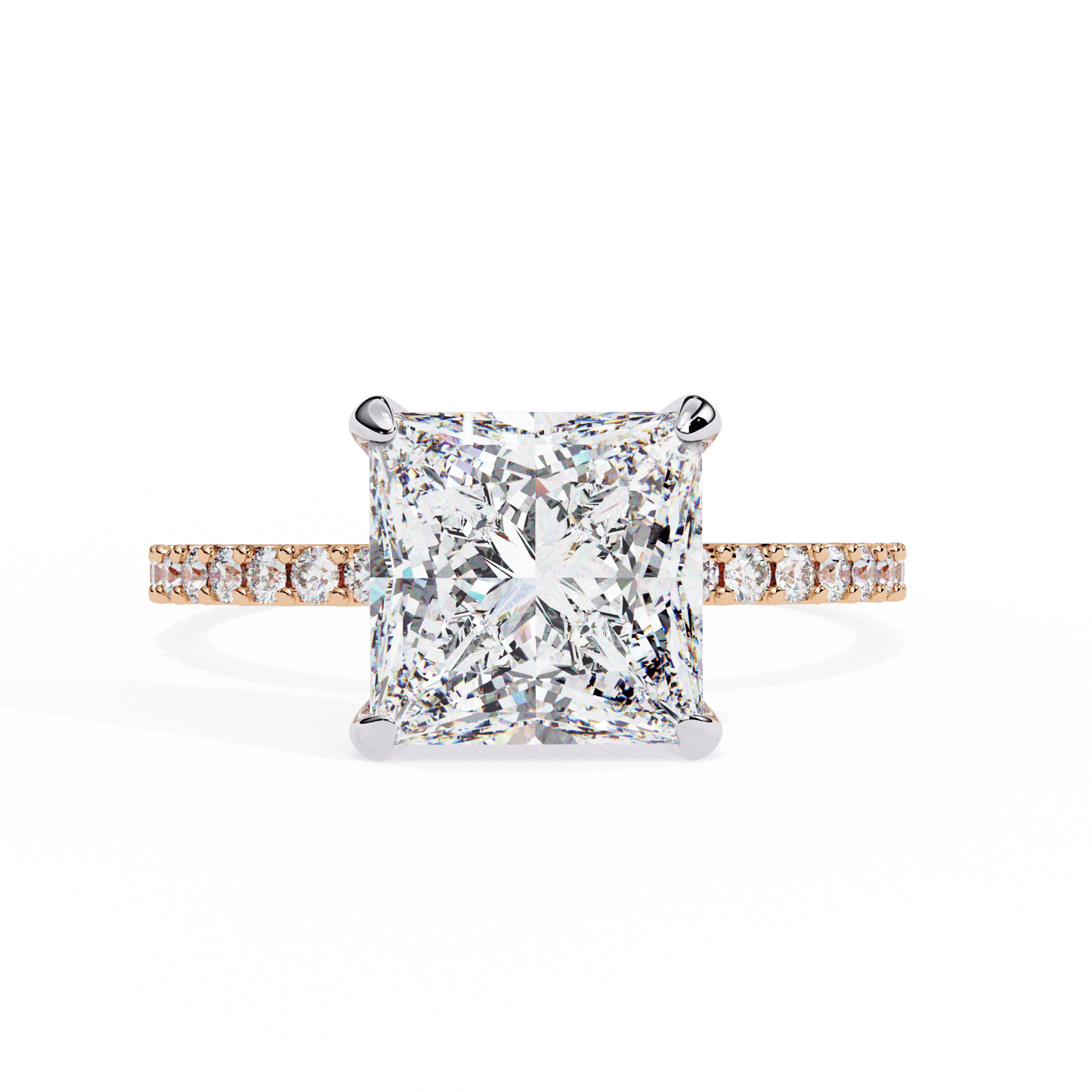 2.52 carat princess cut hidden halo diamond engagement ring with round side stones – elegant bridal ring