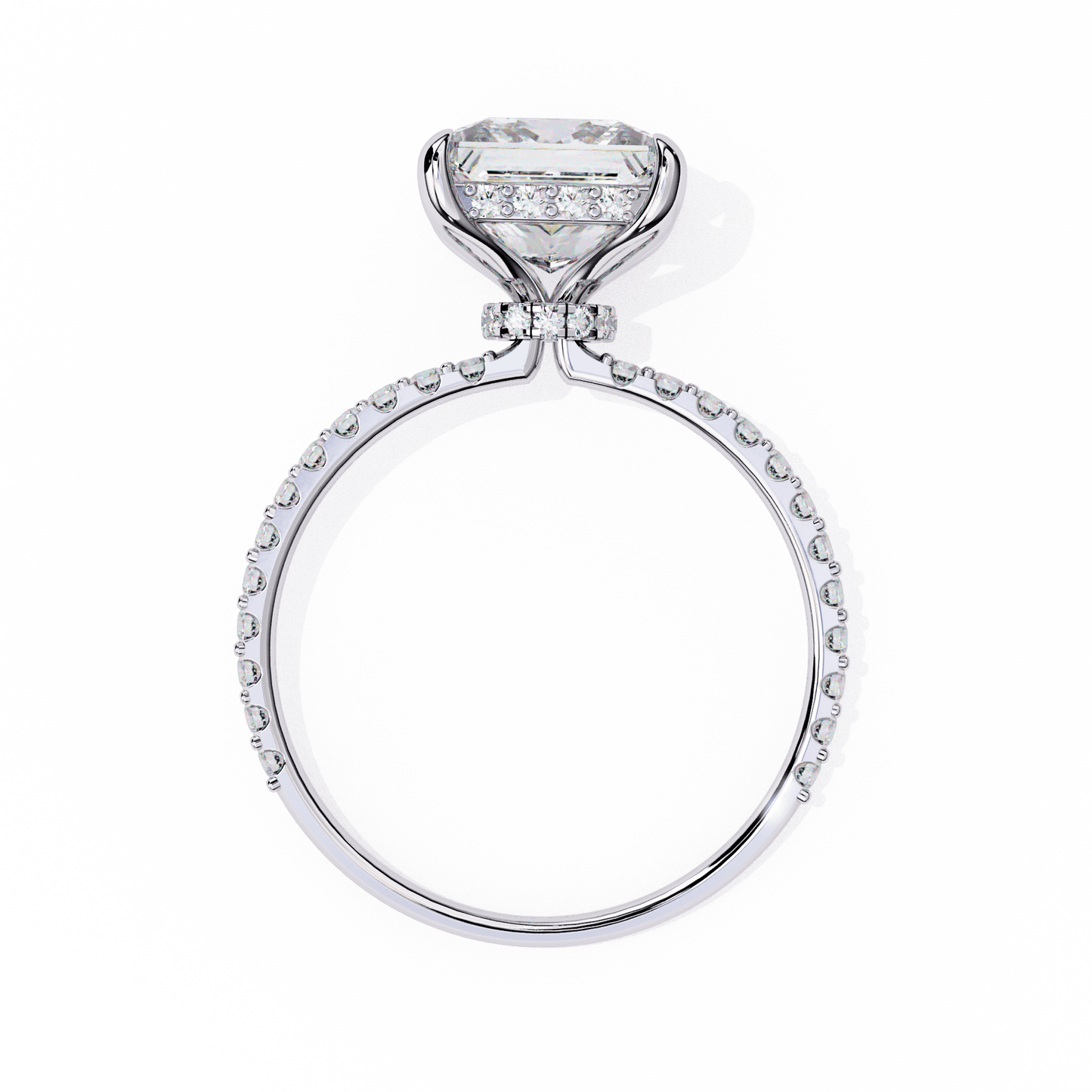 2.52 carat princess cut hidden halo diamond engagement ring with round side stones – elegant bridal ring
