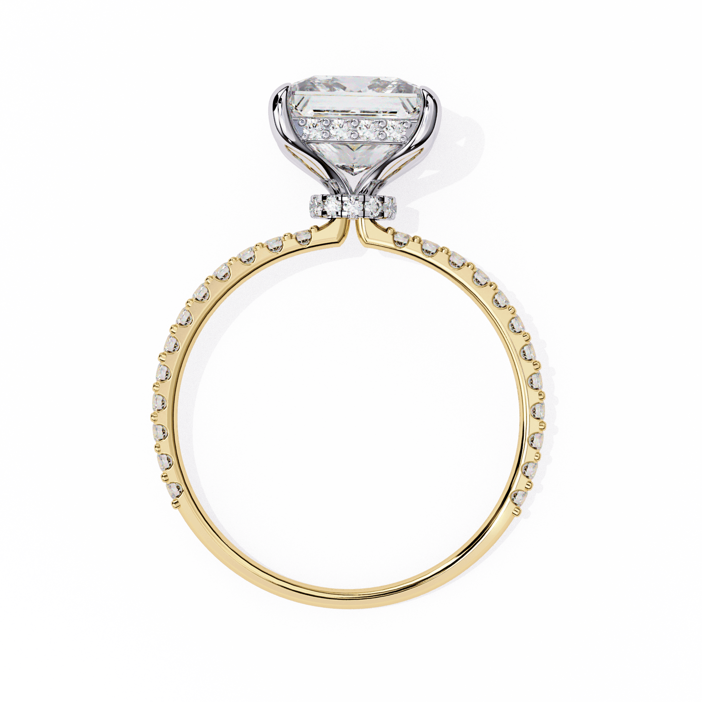 2.52 carat princess cut hidden halo diamond engagement ring with round side stones – elegant bridal ring