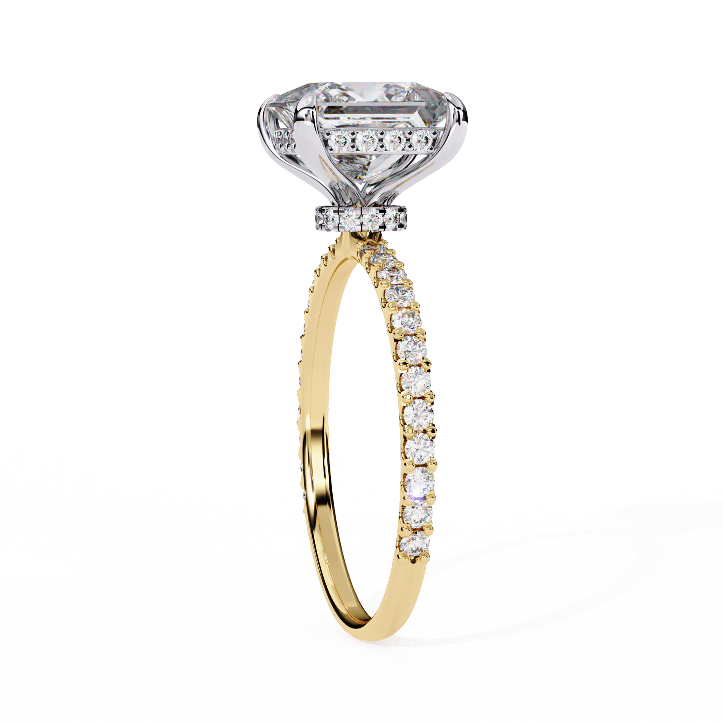 2.52 carat princess cut hidden halo diamond engagement ring with round side stones – elegant bridal ring