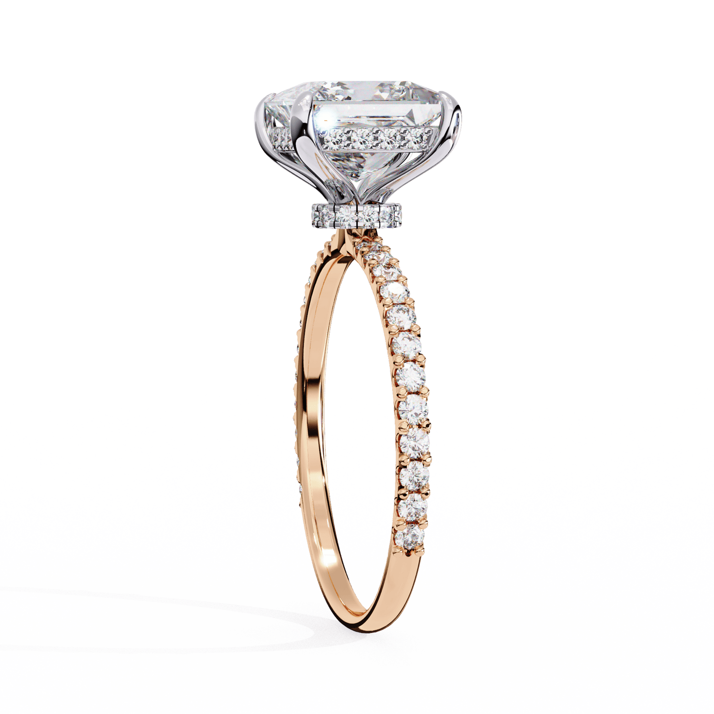 2.52 carat princess cut hidden halo diamond engagement ring with round side stones – elegant bridal ring