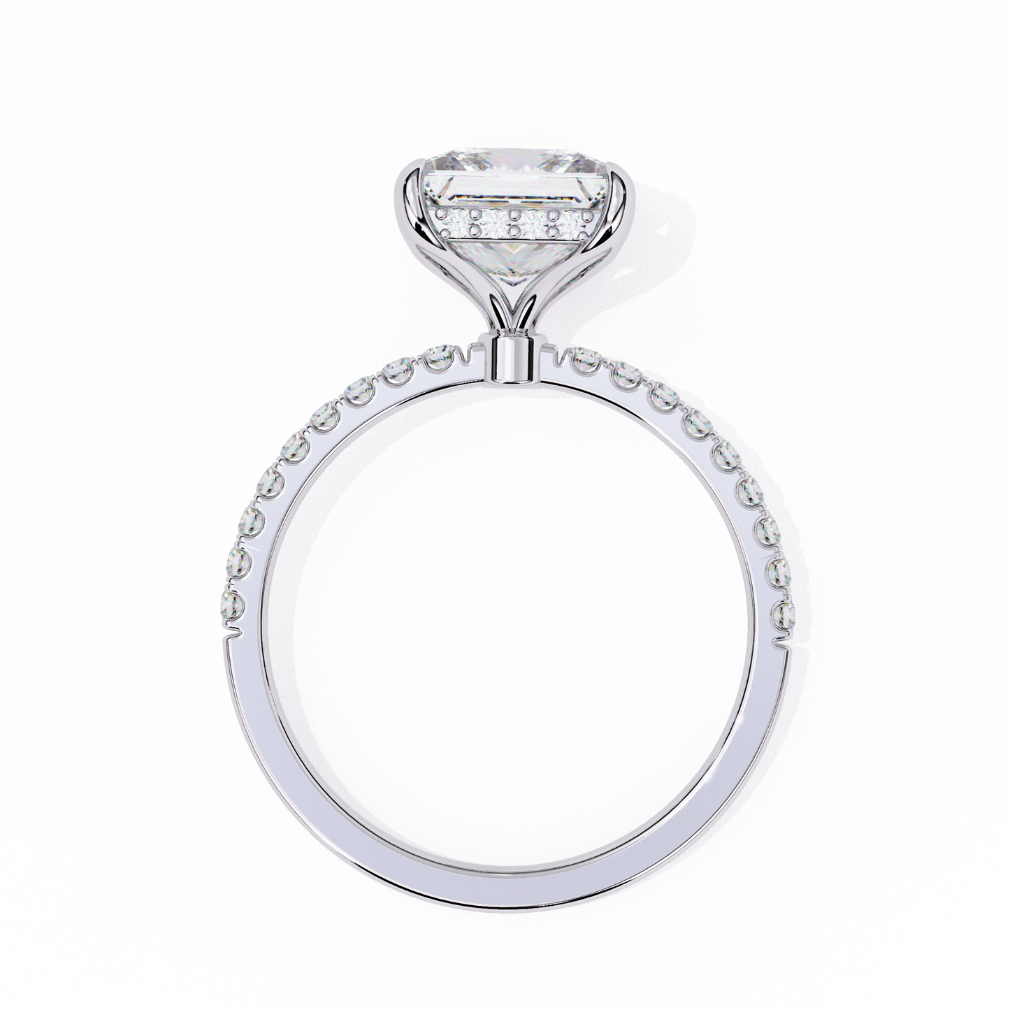 2.34 carat princess cut hidden halo diamond engagement ring with round side stones- luxury diamond jewelry