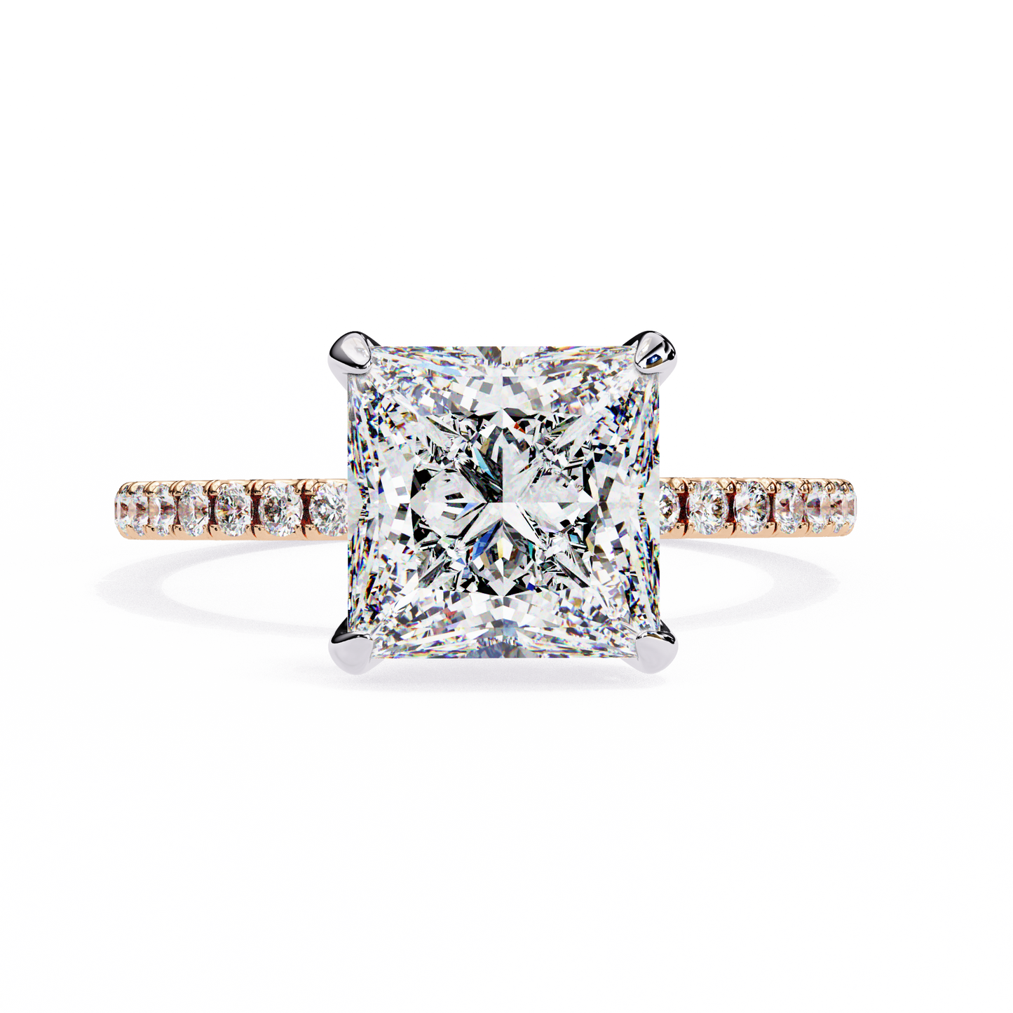 2.34 carat princess cut hidden halo diamond engagement ring with round side stones- luxury diamond jewelry