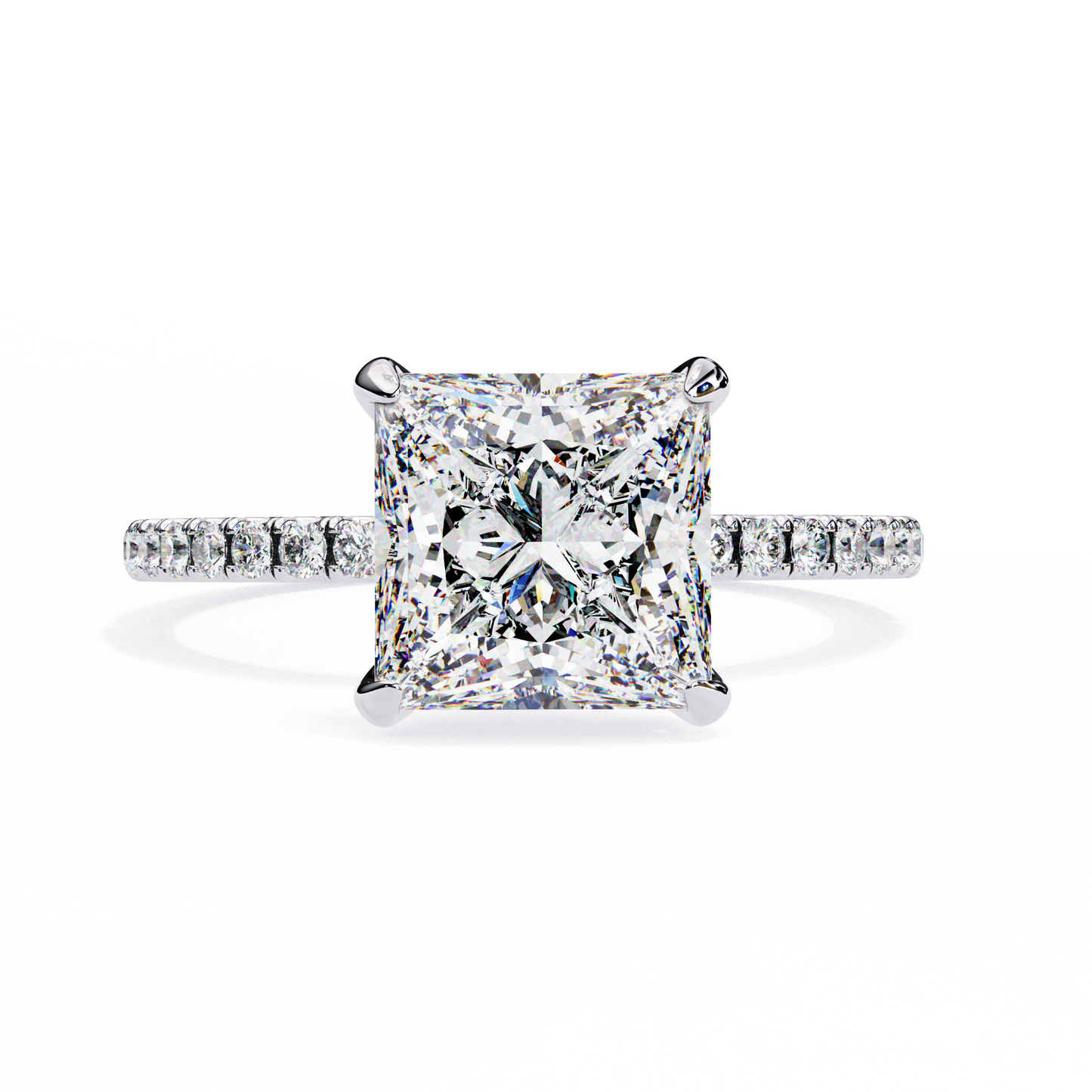 2.34 carat princess cut hidden halo diamond engagement ring with round side stones- luxury diamond jewelry