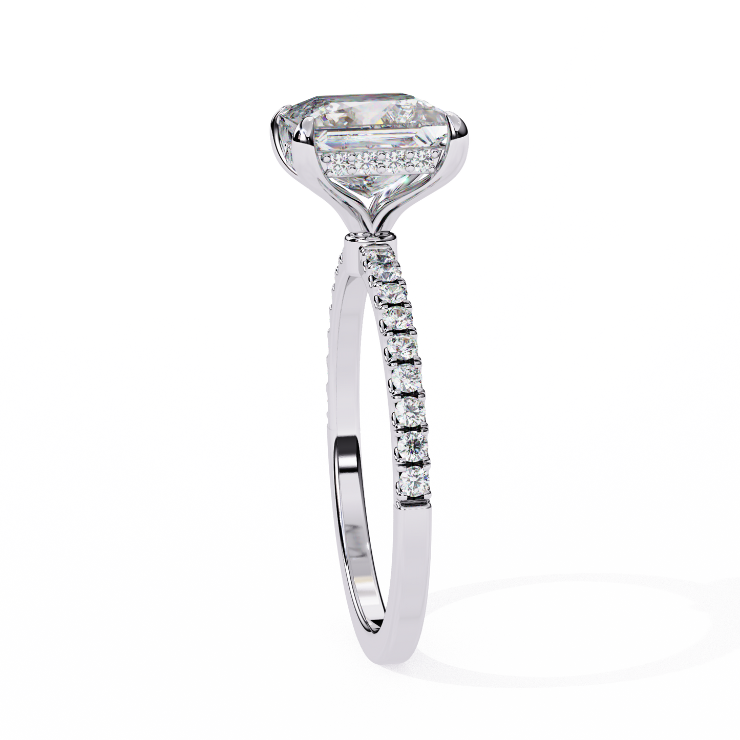 2.34 carat princess cut hidden halo diamond engagement ring with round side stones- luxury diamond jewelry
