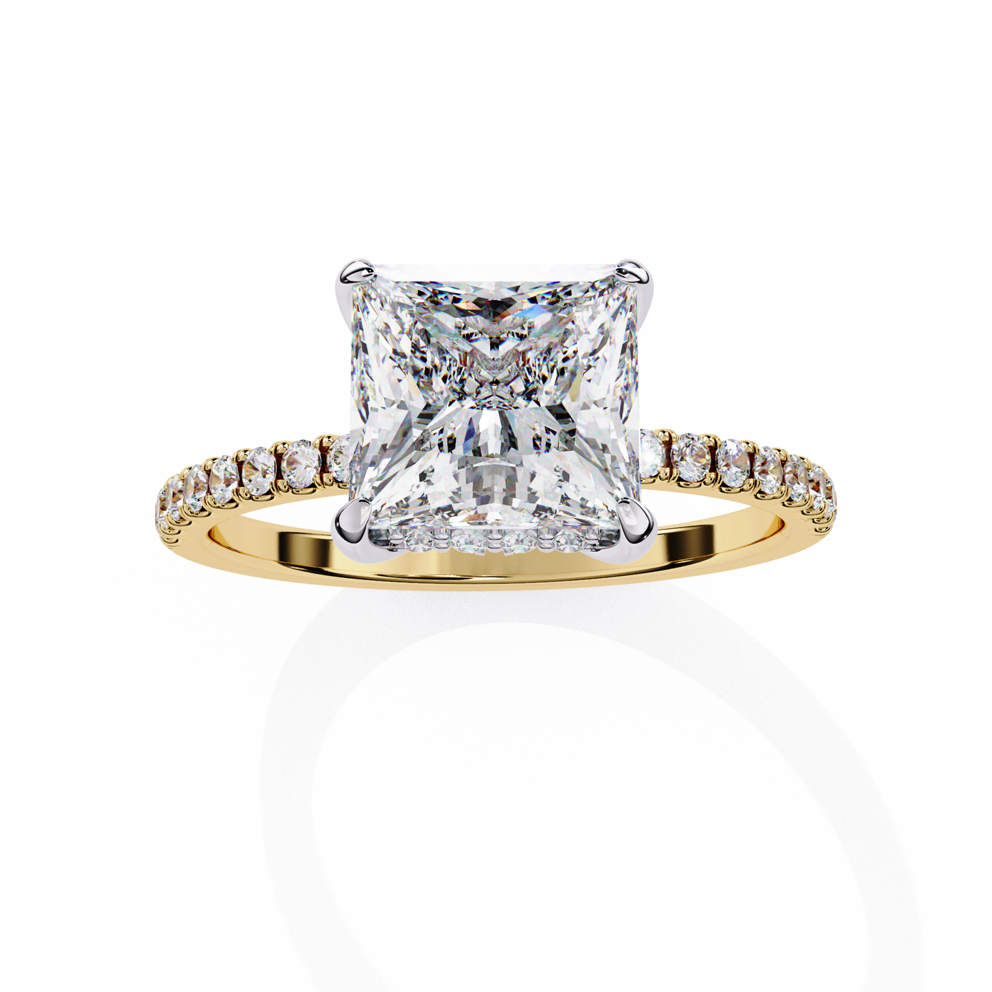 2.34 carat princess cut hidden halo diamond engagement ring with round side stones- luxury diamond jewelry