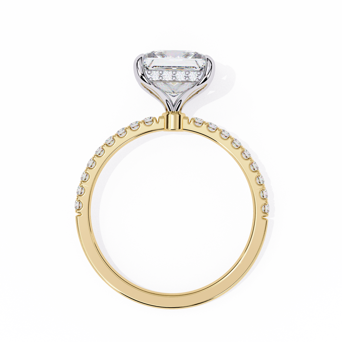 2.34 carat princess cut hidden halo diamond engagement ring with round side stones- luxury diamond jewelry