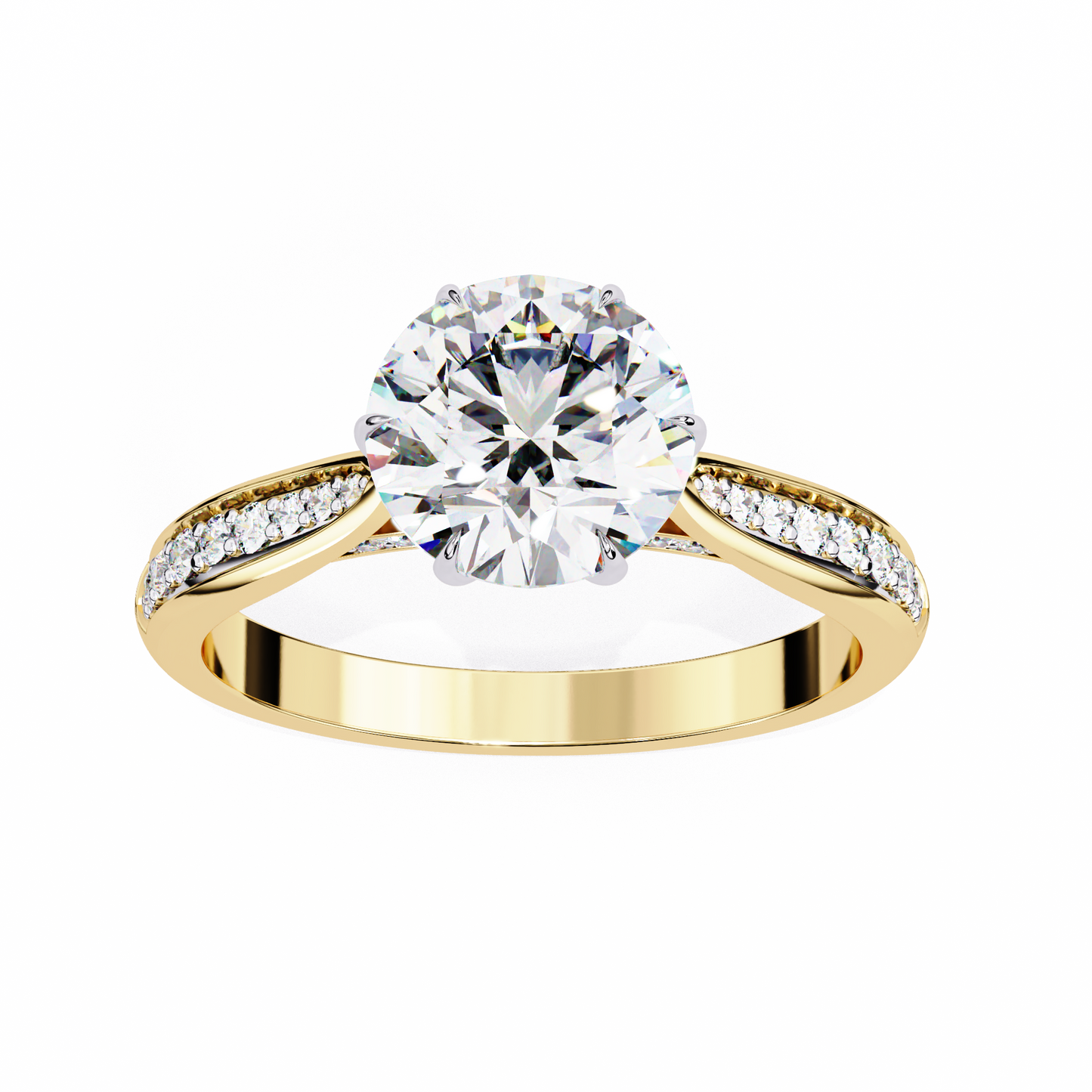 1.34 carat round cut hidden halo diamond engagement ring with round side stones – elegant bridal jewelry